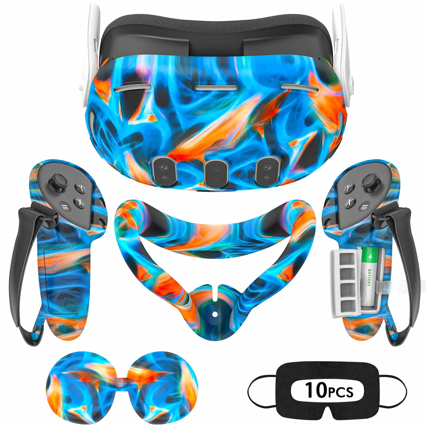Étui en silicone VR pour Meta/Oculus Quest 3, ensemble d'accessoires avec housse en cuir pour manette, coque, couvre-visage et couvercle d'objectif (bleu)