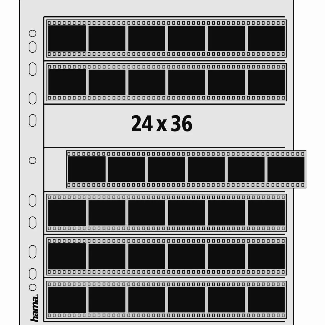 Hama Étuis à Négatifs en Polypropylène, Pour 7 Bandes de 6 Négatifs (24x36 mm), Perforation Classeur, Lot de 25 Pièces, Transparent