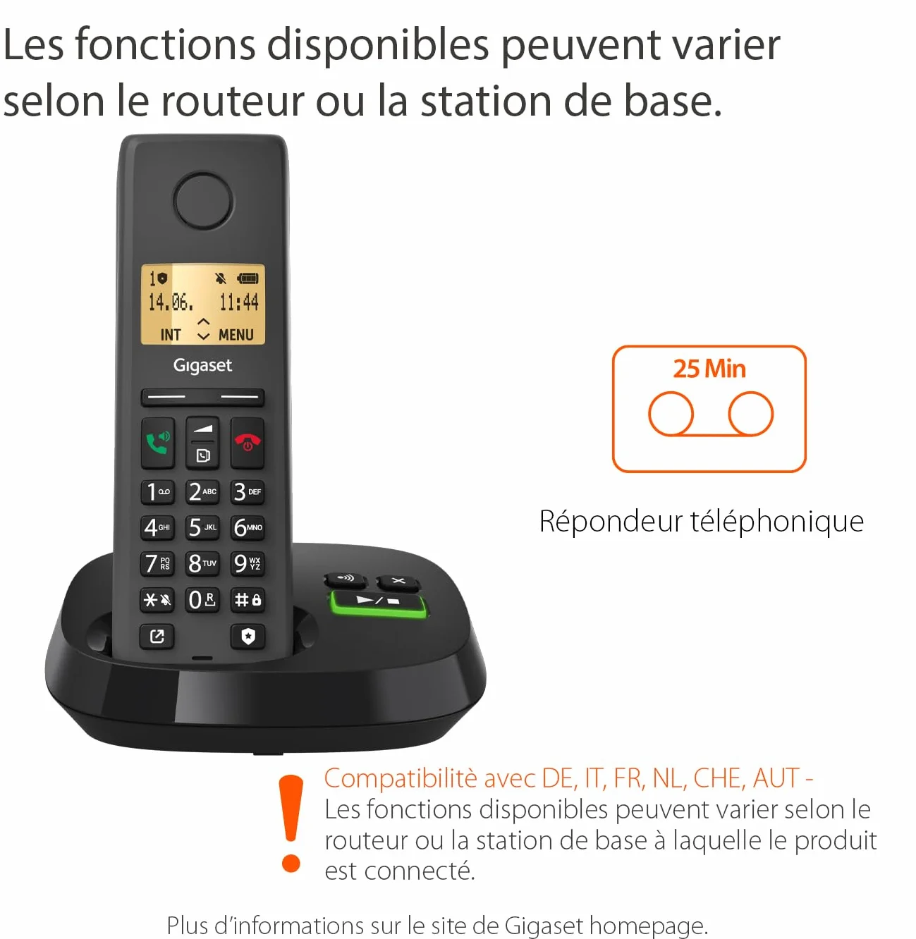 Gigaset Pure 220A Trio - 3 Téléphones DECT sans Fil avec répondeur - Blocage d’Appel et Fonction Mains Libres - Répertoire 80 Contacts, Noir Anthracite [Compatibilité avec DE, IT, FR, NL, Che, AUT]