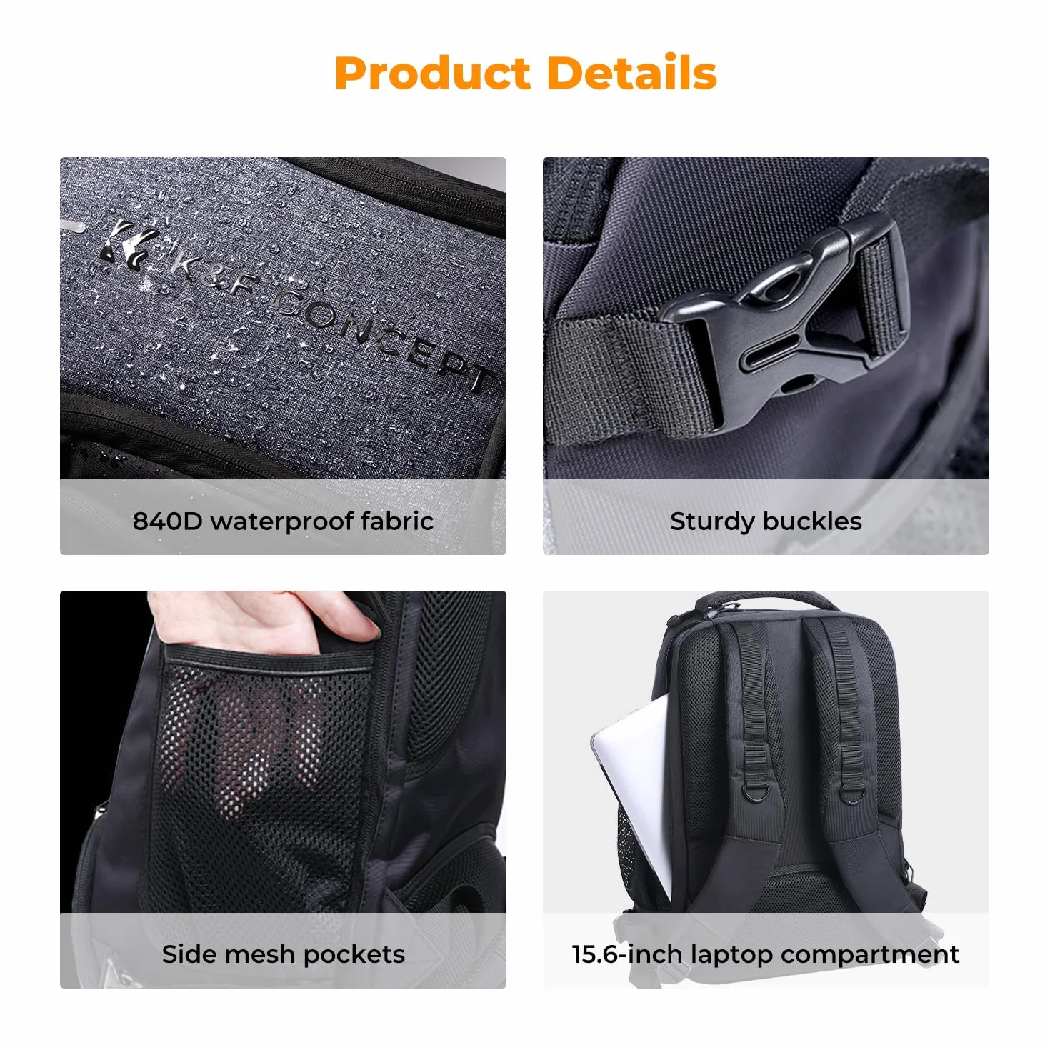 K&F CONCEPT Sac à dos pour appareil photo Canon Nikon Sony DSLR drone, objectif, ordinateur portable, trépied et accessoires avec housse de pluie