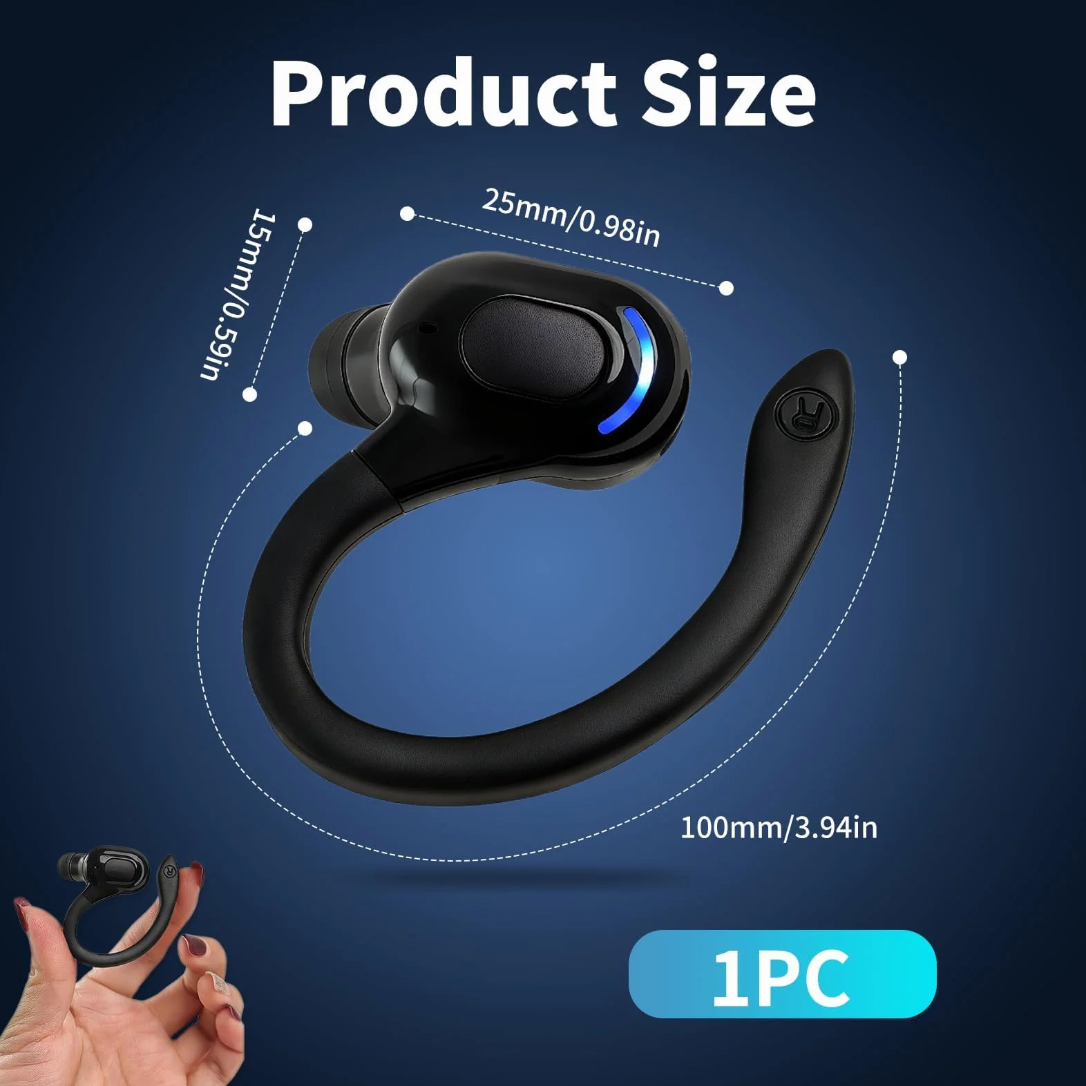 Oreillette Bluetooth sans Fil V5.2 Mono avec Micro Réduction de Bruit, Écouteur Tour d’Oreille 360° Confortable, 20h Autonomie, Charge Rapide 1,5h, Kit Main Libre Compatible avec iPhone Android PC