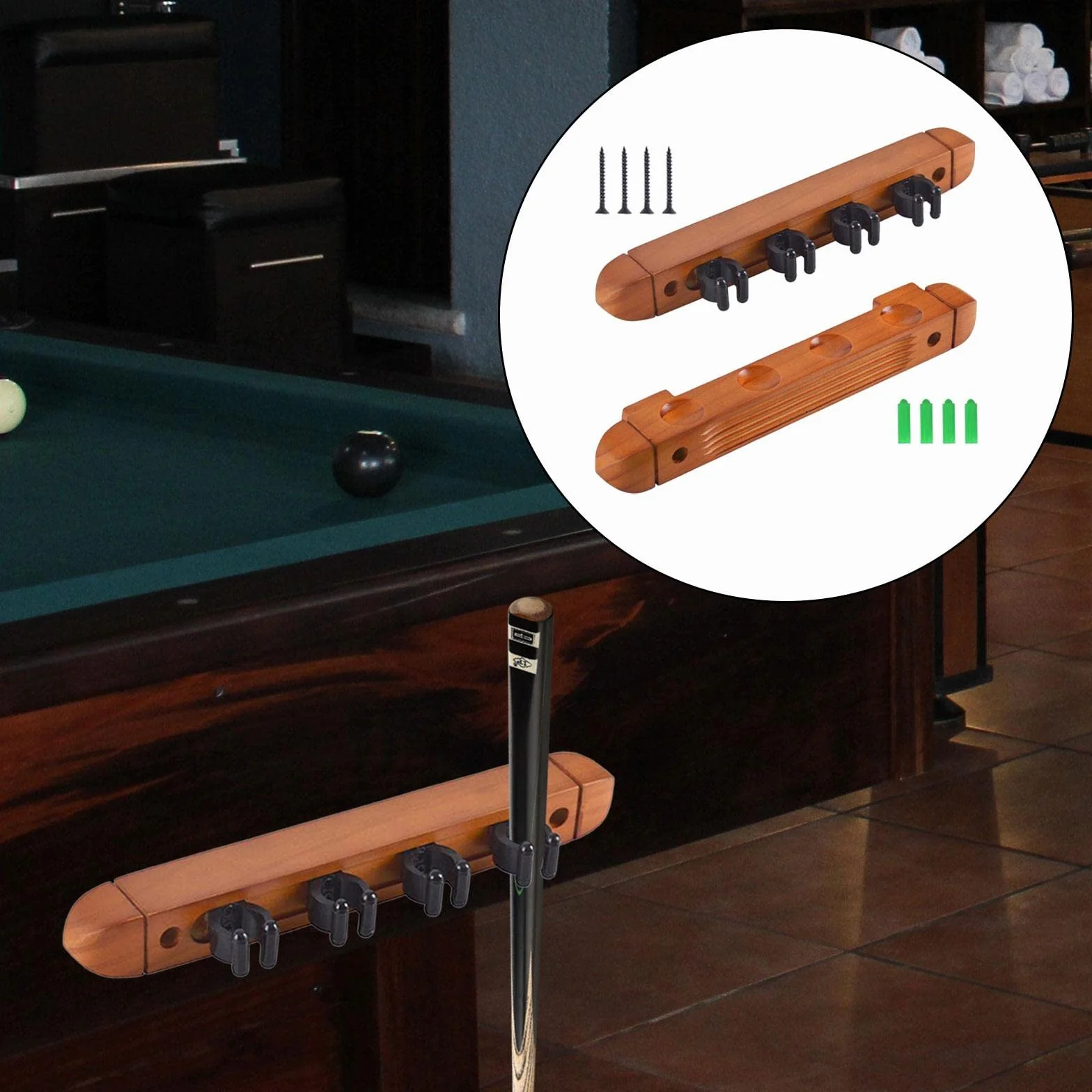 Rockible Porte-Queue de Billard Support Mural avec 4 Clips, Jaune