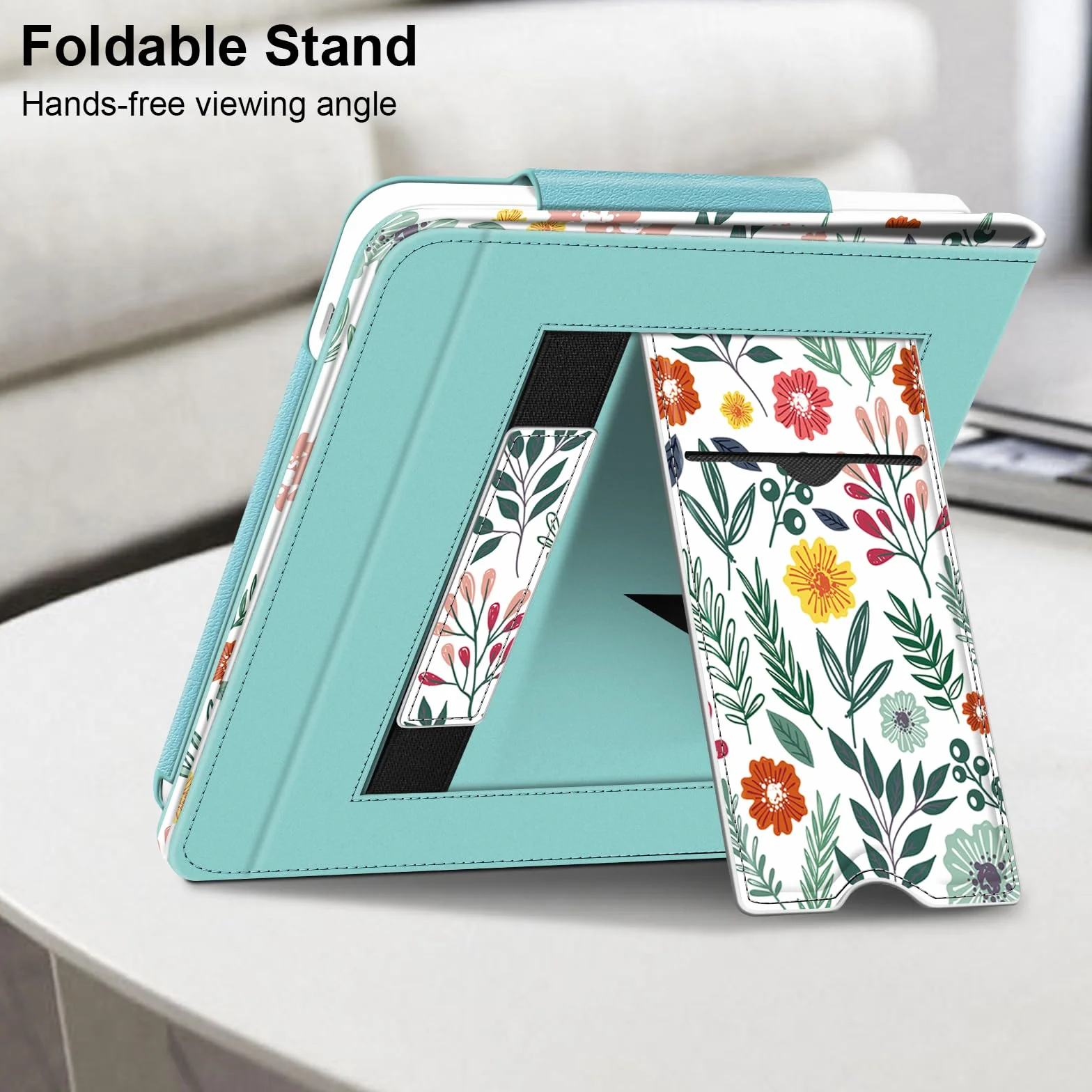 FINTIE Étui Compatible avec 7" Kobo Libra Colour 2024 / Kobo Libra 2 2021 (Modèle: N428 / N418), Coque Liseuse avec Béquille et Fente pour Carte et Dragonne, Fleur Printanière