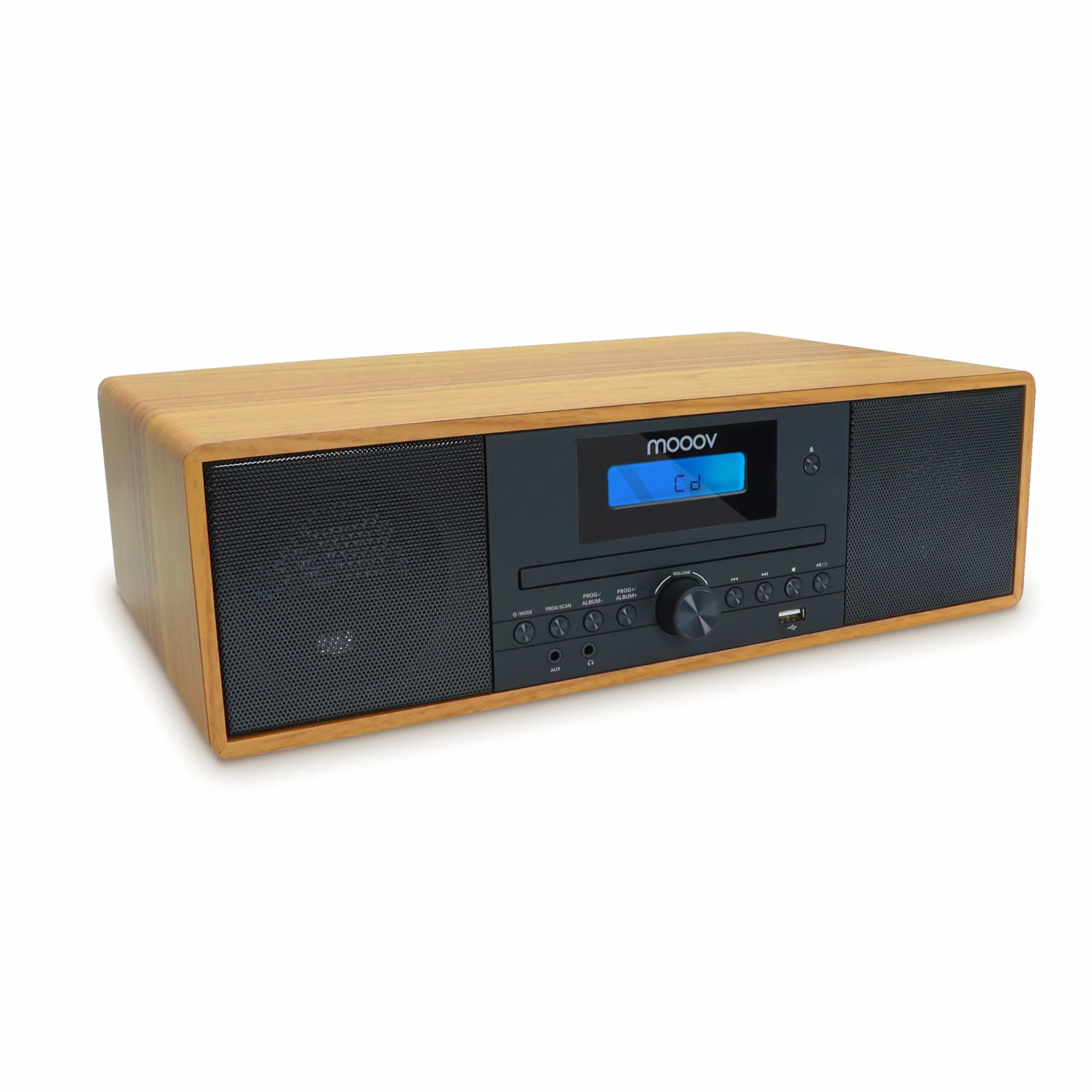 MOOOV Micro-Chaine HiFi Bluetooth sans Fil FM CD USB Télécommande Effet Bois Mini Chaîne Enceinte Vintage
