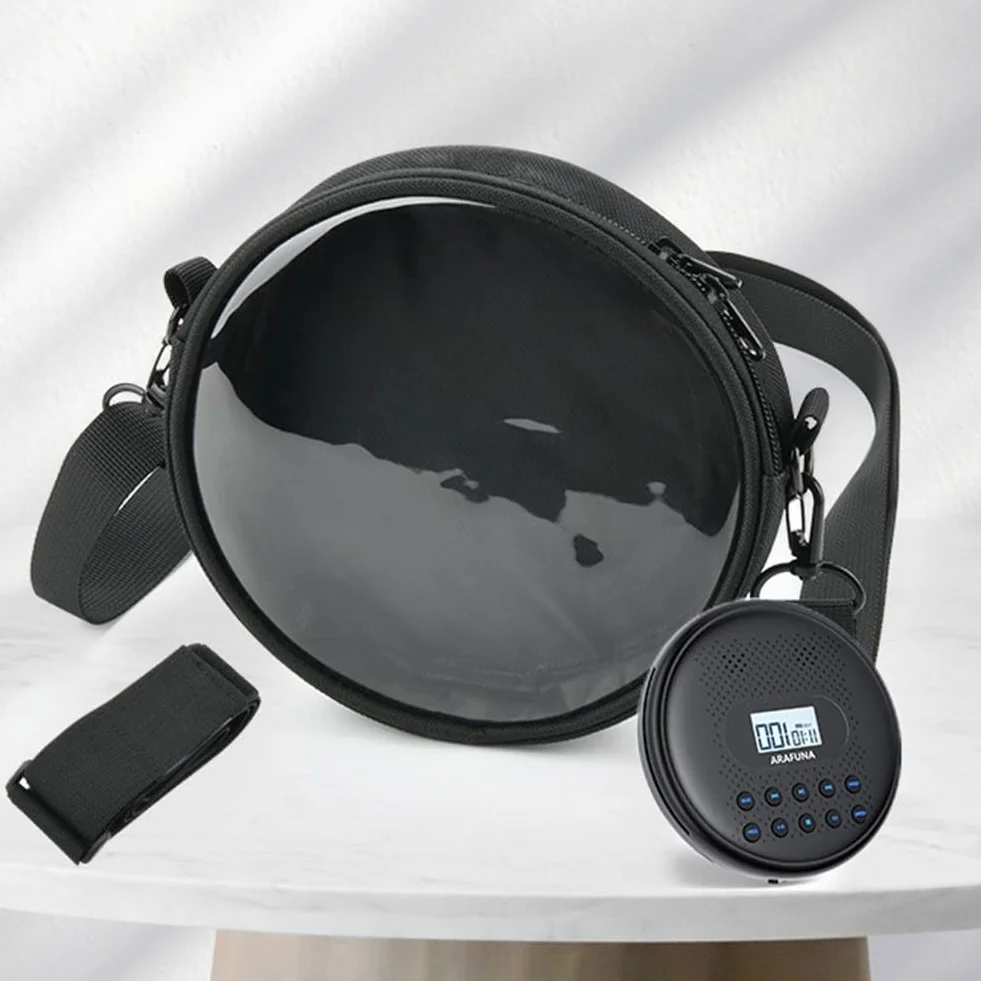 Étui pour lecteur CD avec sangle et fenêtre transparente - Pochette de rangement et de protection pour lecteur CD - Bandoulière réglable et bande de taille - Organisateur en PVC + TPU pour CD