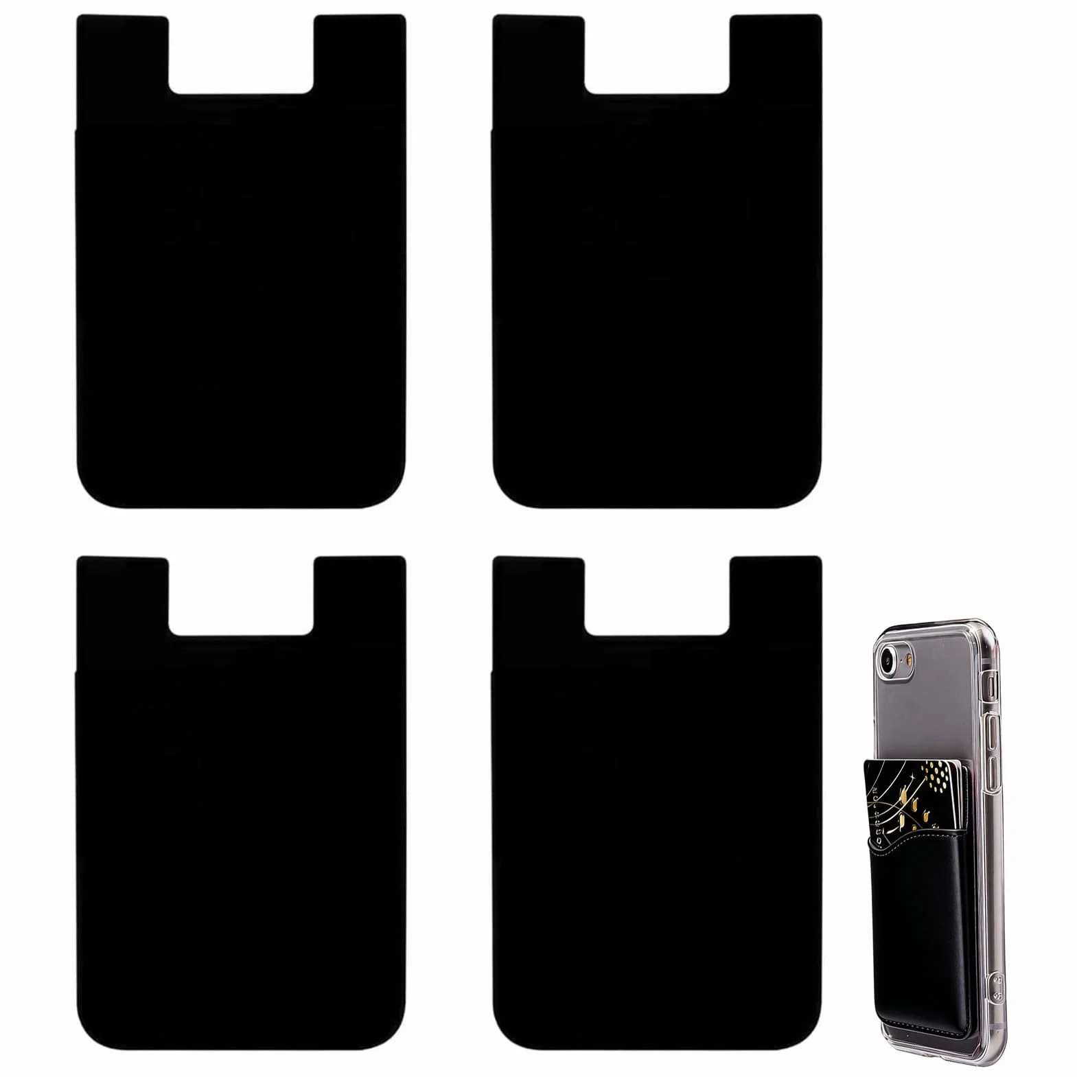 Porte Carte Telephone Adhésif Noir, Pochette Carte Bancaire Silicone Simple Couche pour Smartphone
