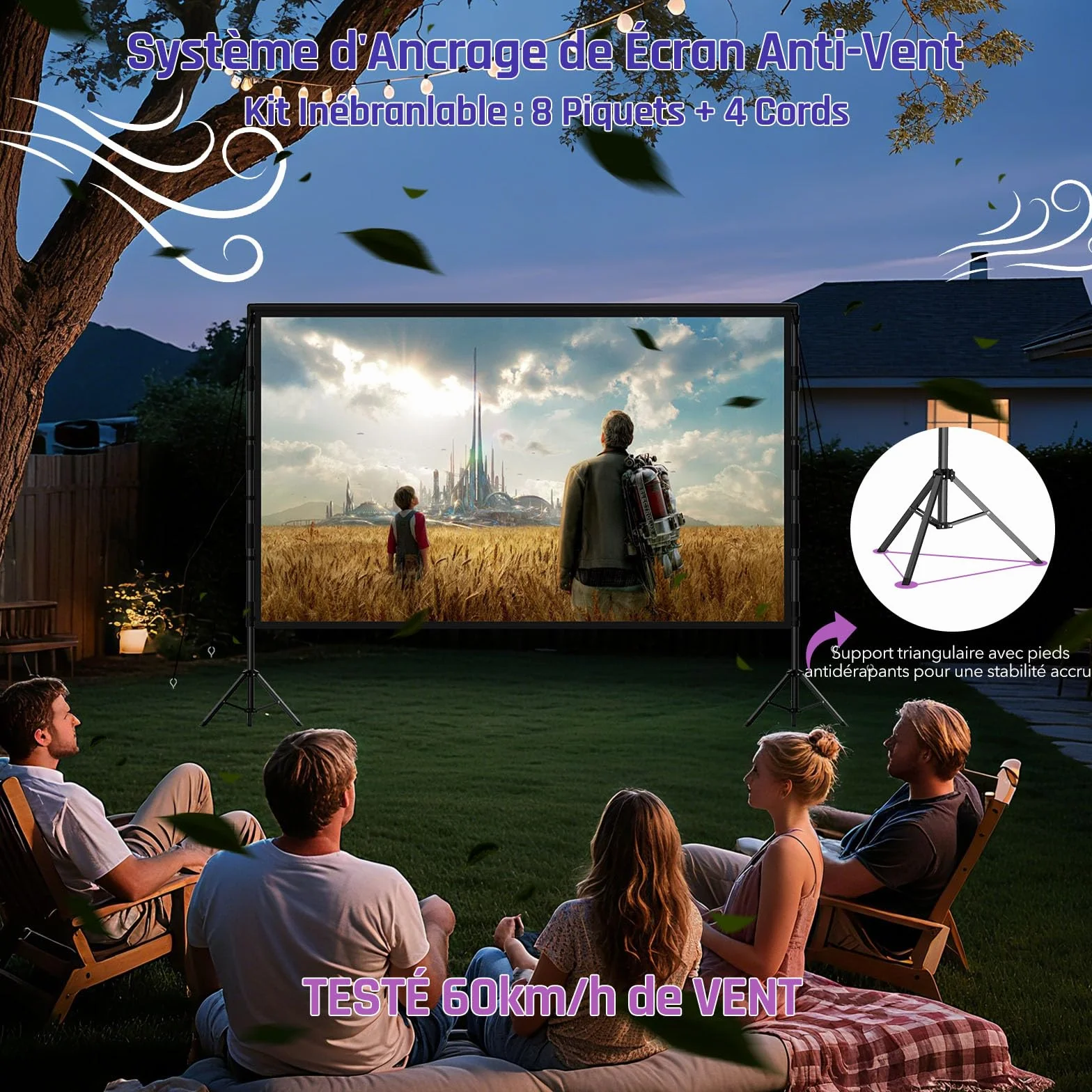 LEORFI Écran de Projection Portable 120 Pouces HD 4K 16:9 avec Trépied