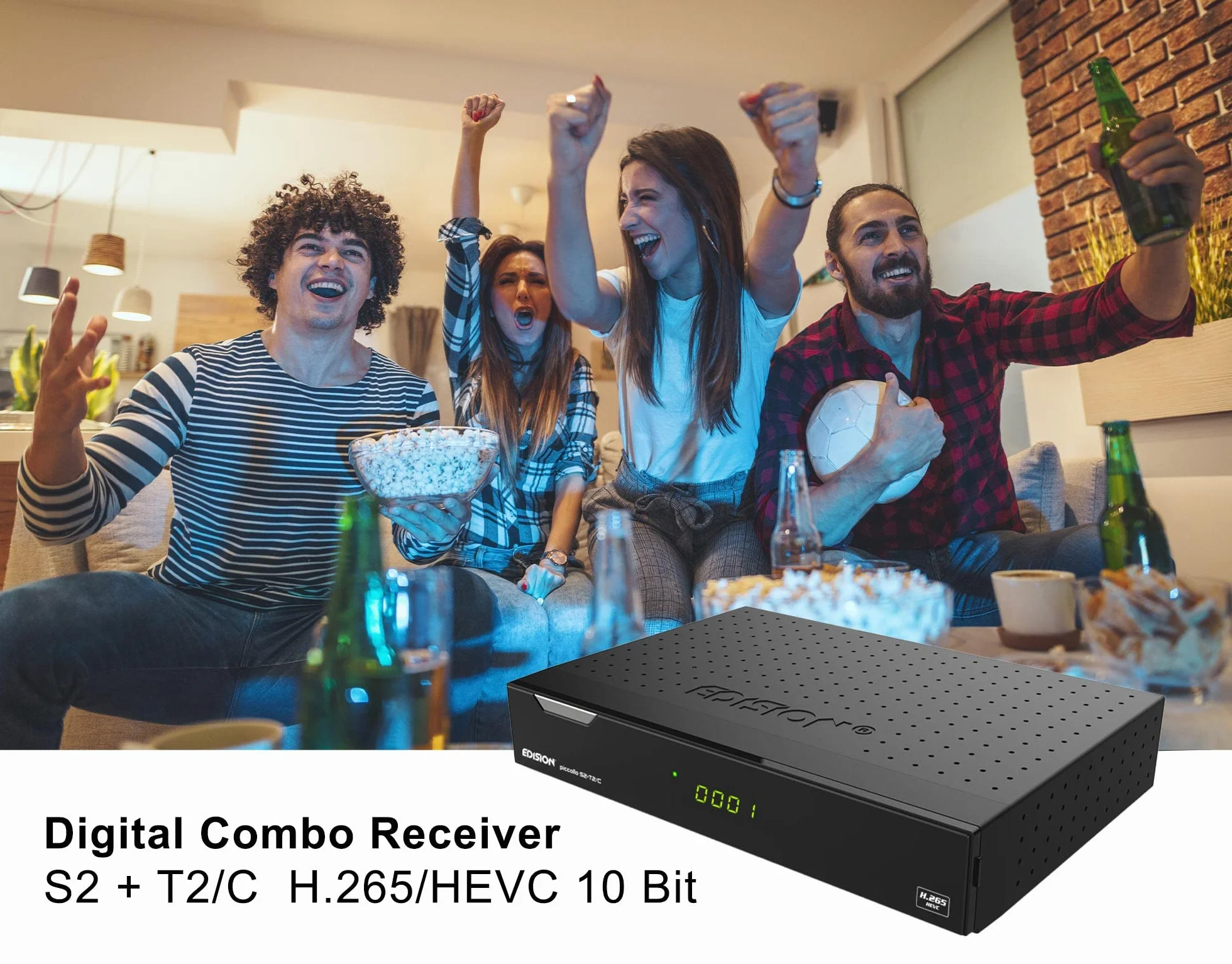 Edision Récepteur combiné PICCOLLO S2+T2/C H.265/HEVC (DVB-S2, DVB-T2, DVB-C) CI Full HD USB noir, télécommande universelle 2 en 1