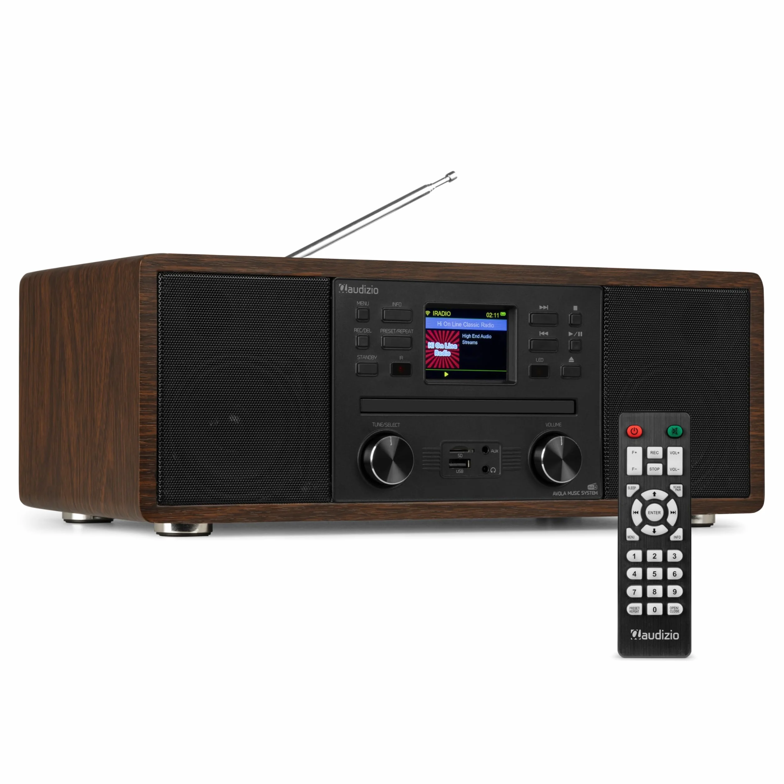 Audizio Avola Radio Internet WiFi avec Lecteur CD et Bluetooth - Couleur Noyer, Radio Dab+, FM, Haut-Parleurs Stéréo, Télécommande, Idéale pour Diffuser Vos Radios Préférées du Monde Entier
