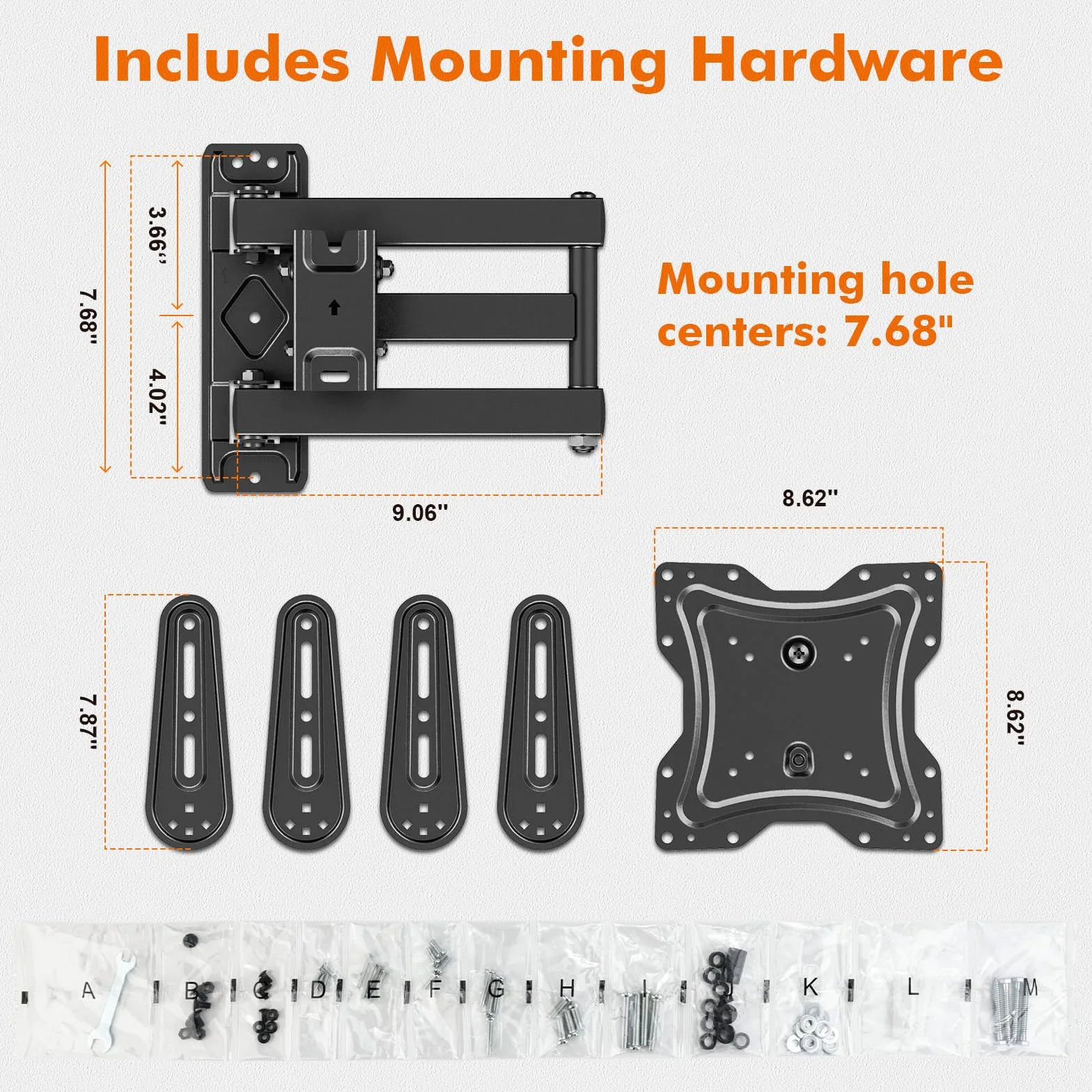 GRIFEMA Support Mural TV 26-65 Pouces - Fixation Murale TV Peut Contenir Jusqu'à 35KG, Accroche Television Mural Orientable (± 90°), Incline (+ 6°, -12°) et Étend, Support Vesa pour TV Plat/Incurvé