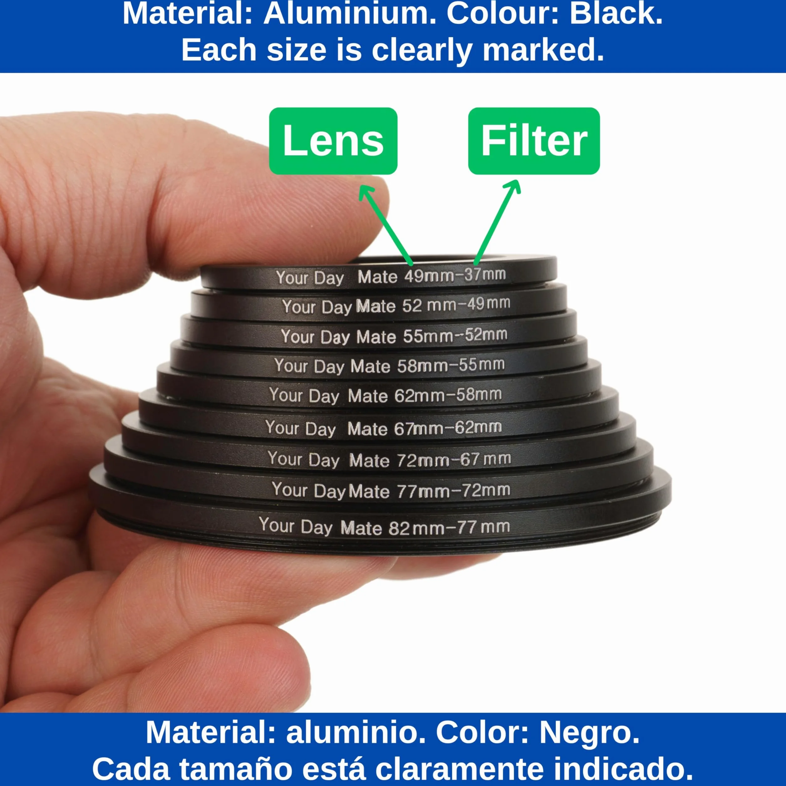 Step Down Ring, Ø 58 à 55 mm de diamètre, Compatible avec Les objectifs de Fabricants tels Que Canon, Sony, Nikon, Fujifilm, Adaptateur de Filtre pour Objectif d'appareil Photo, Step-Down Ring alu