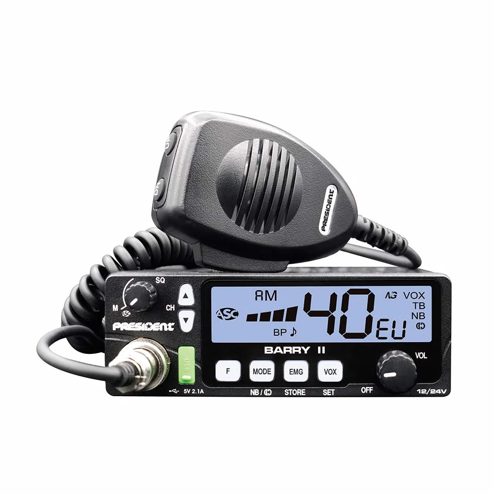 Radio CB President Barry II ASC AM/FM, Roger Beep, NB, ANL, Port USB, 12V / 24V