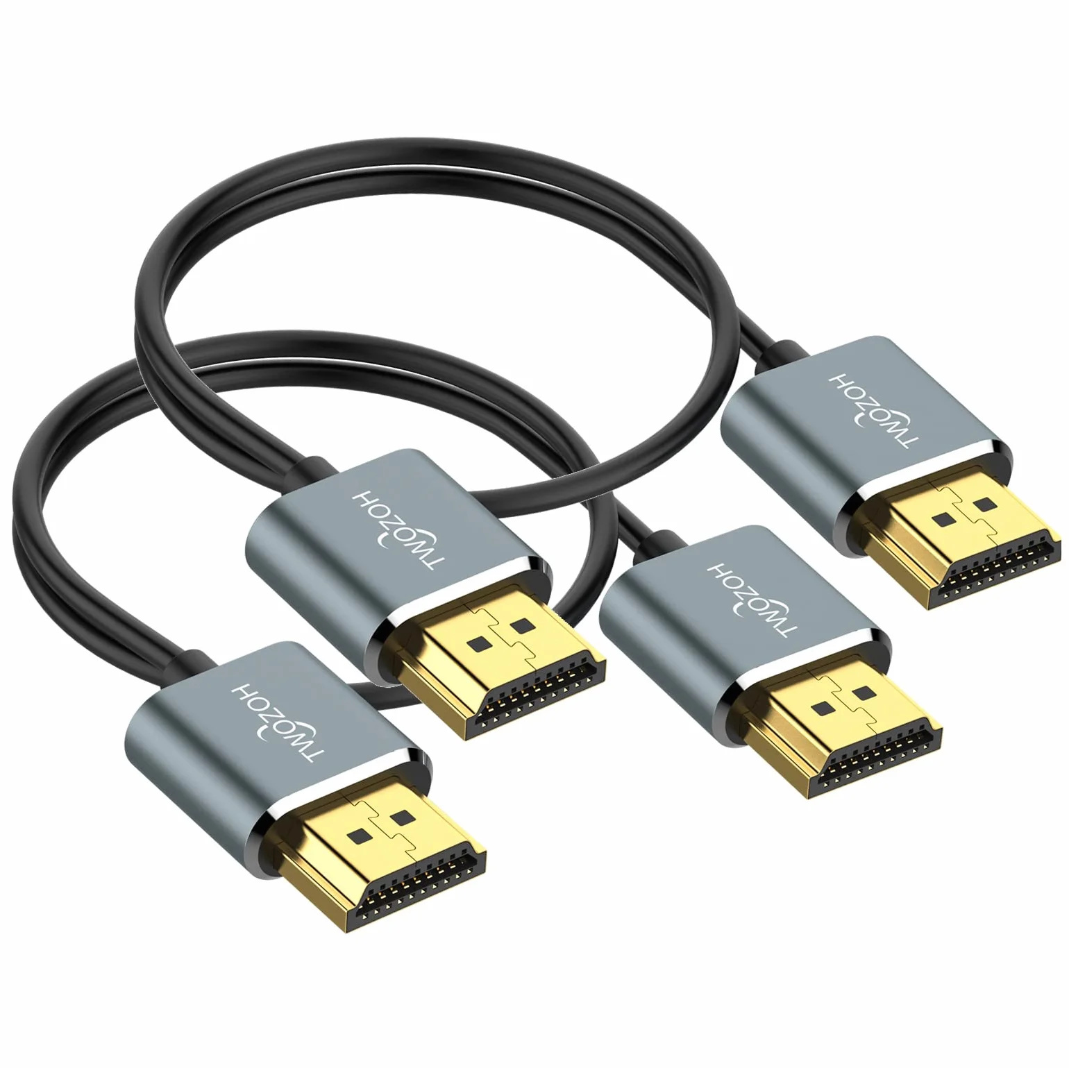 Twozoh Câble HDMI fin 0,3M Lot de 2, Ultra fin haute vitesse 4K@60Hz 18Gbps