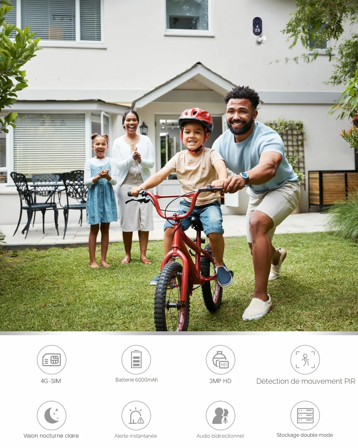 Xega 4G LTE Caméra de Sécurité Extérieur Intérieur avec Carte SIM, 2K HD Caméra IP Portable, Batterie 6000mAh, Détection de Mouvement PIR, Vision Nocturne Couleur, Audio 2 Voies, TF/Cloud, IP65
