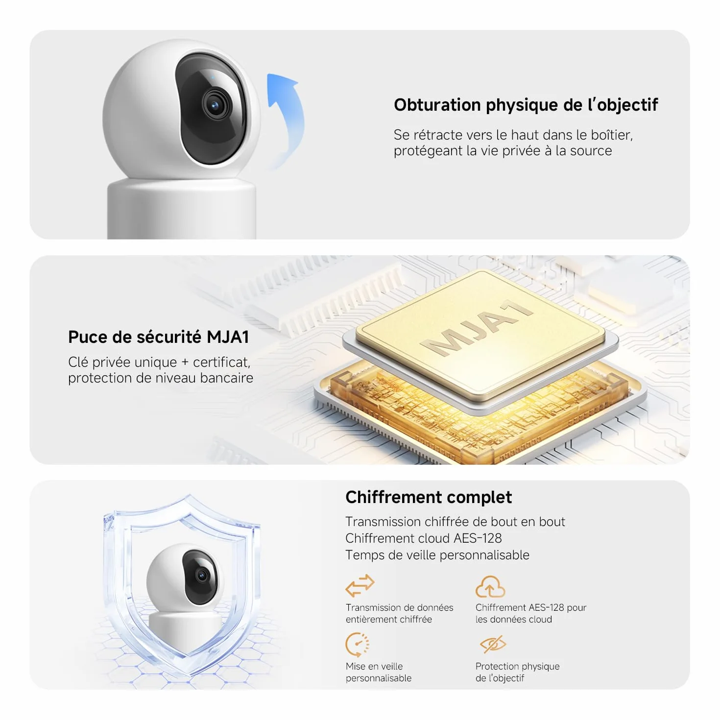 XIAOMI C301 Caméra Intérieure 2K 3MP 360° Surveillance WiFi 6 Détection Personnes Audio Bidirectionnel