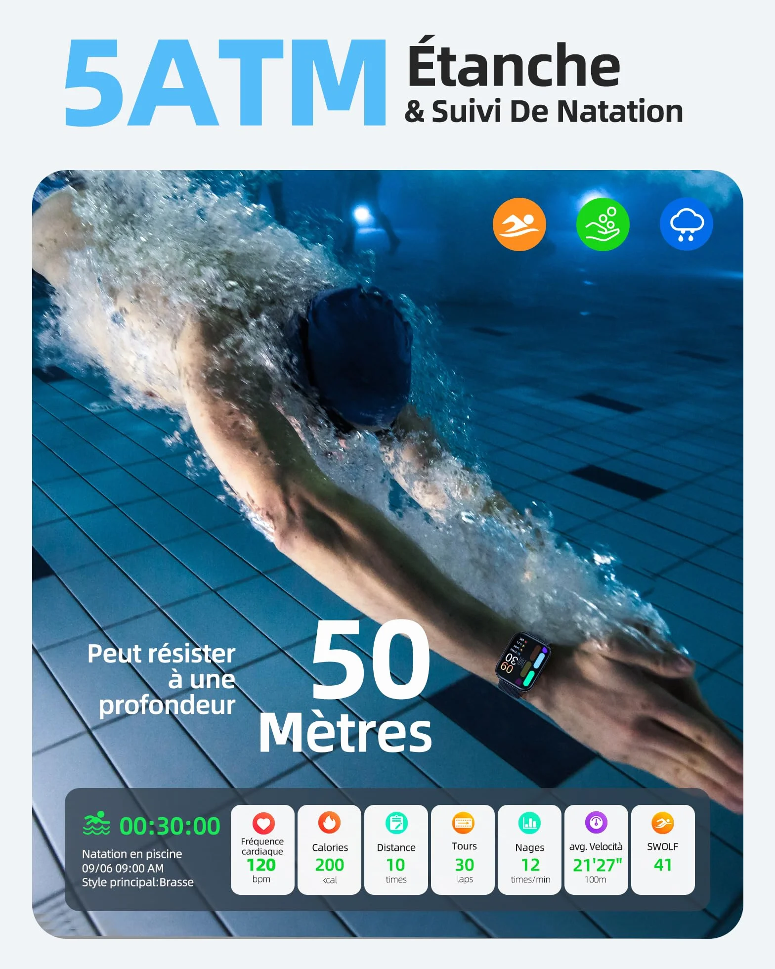 Parsonver Montre Connectée Homme Femme avec 5ATM Étanche, Sport Montre pour Natation, 1,8" HD Smartwatch avec 100+ Sportifs, Sommeil, Fréquence Cardiaque, Montre Connectee pour Android & iPhone, Noir