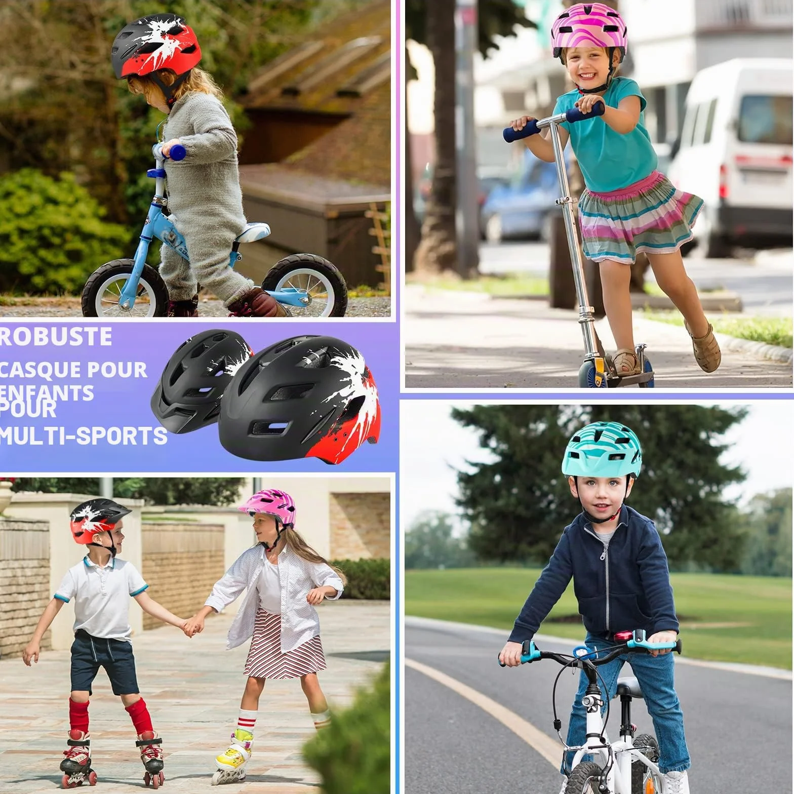 Casque de vélo Enfants 4-15 Ans léger avec feu arrière Cadran réglable visière Amovible 48-56 cm