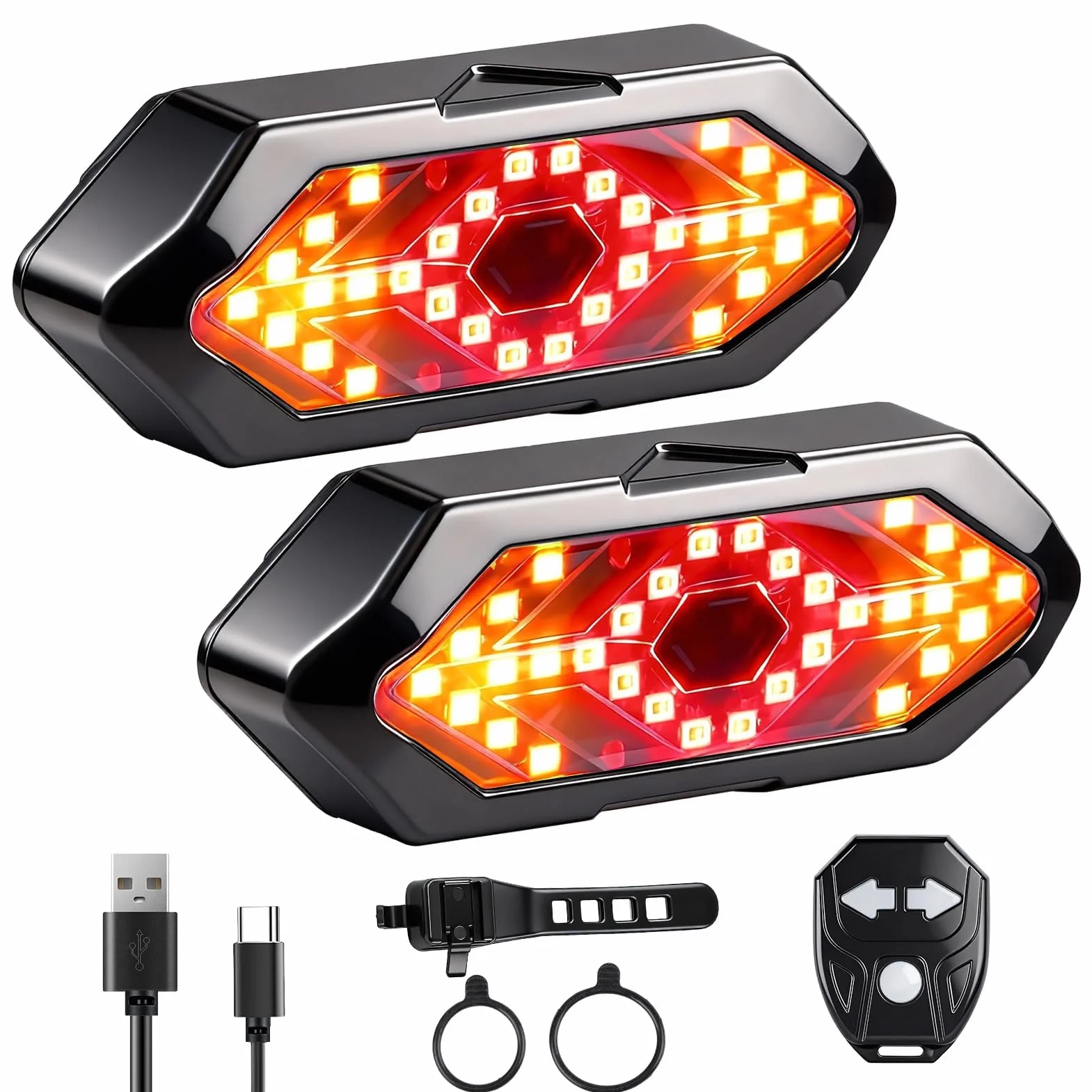 Feu arrière vélo télécommandé sans fil 32 LED 5 Modes Alarme 120 DB Rechargeable USB 900 mAh IPX4