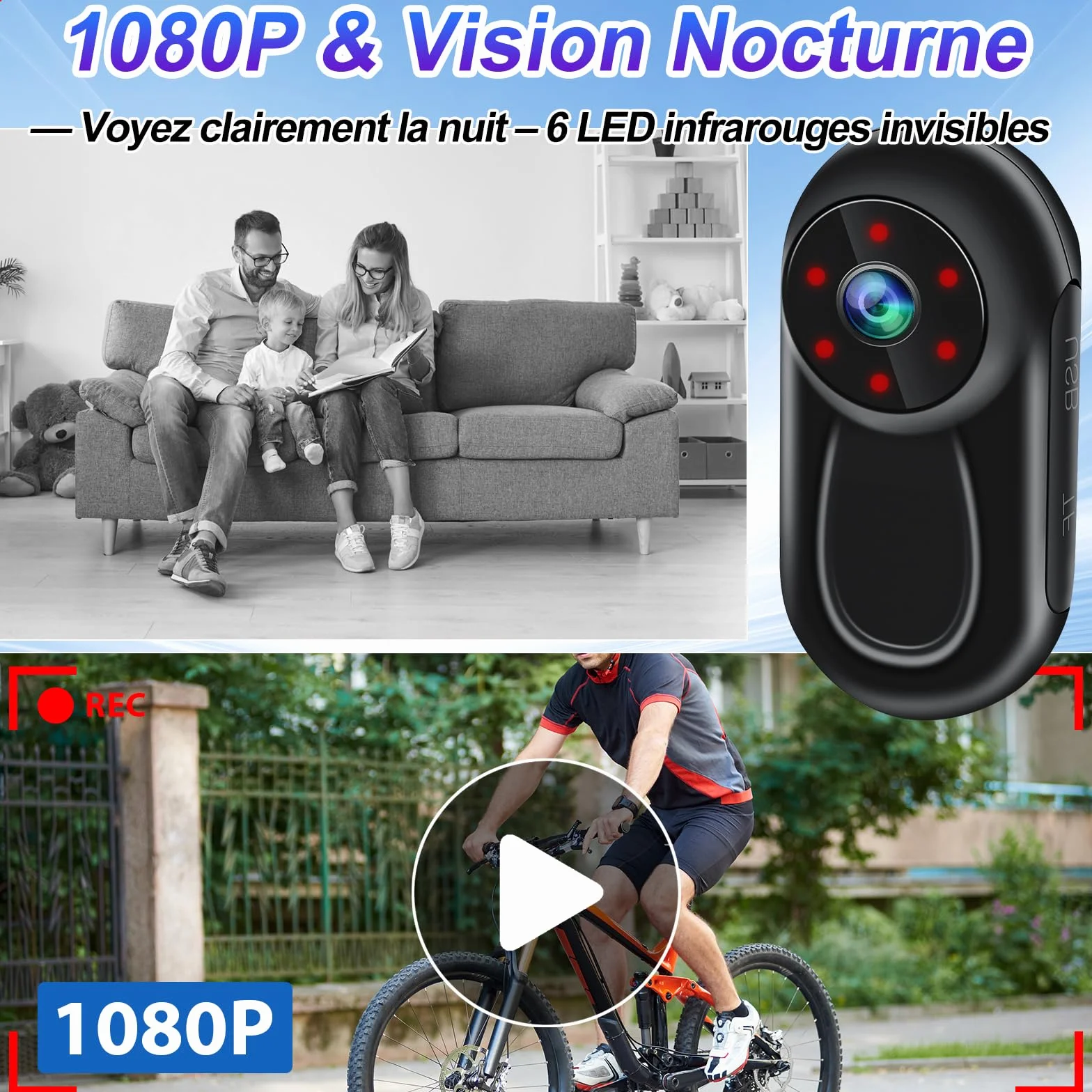 TANGMI Camera Sport Mini, Support Magnétique Moto 360, Dashcam Moto 1080P Grand Angle 120°, Vision Nocturne