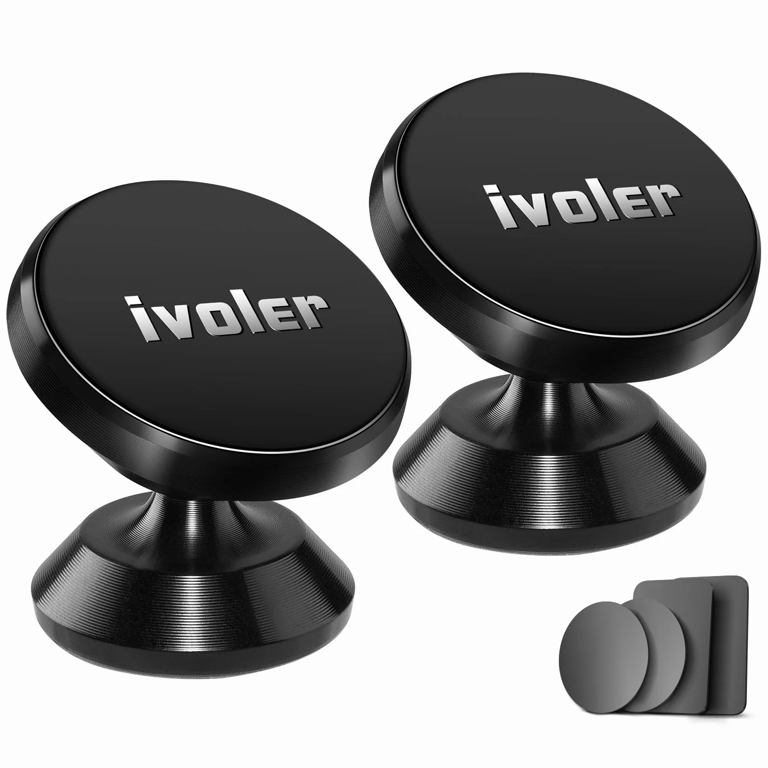 ivoler Support Telephone Voiture, [Lot de 2] Porte Téléphone Voiture Universel 360° Rotation, Magnetique Portable Aimant Adhésif pour Smartphone, Compatible pour Phones ou appareils GPS-Noir