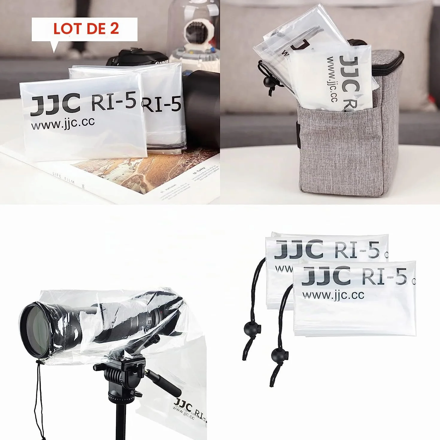 JJC Lot de 2 housses de protection contre la pluie pour appareil photo reflex numérique Canon, Nikon, Sony, avec objectif jusqu'à 45 cm de long