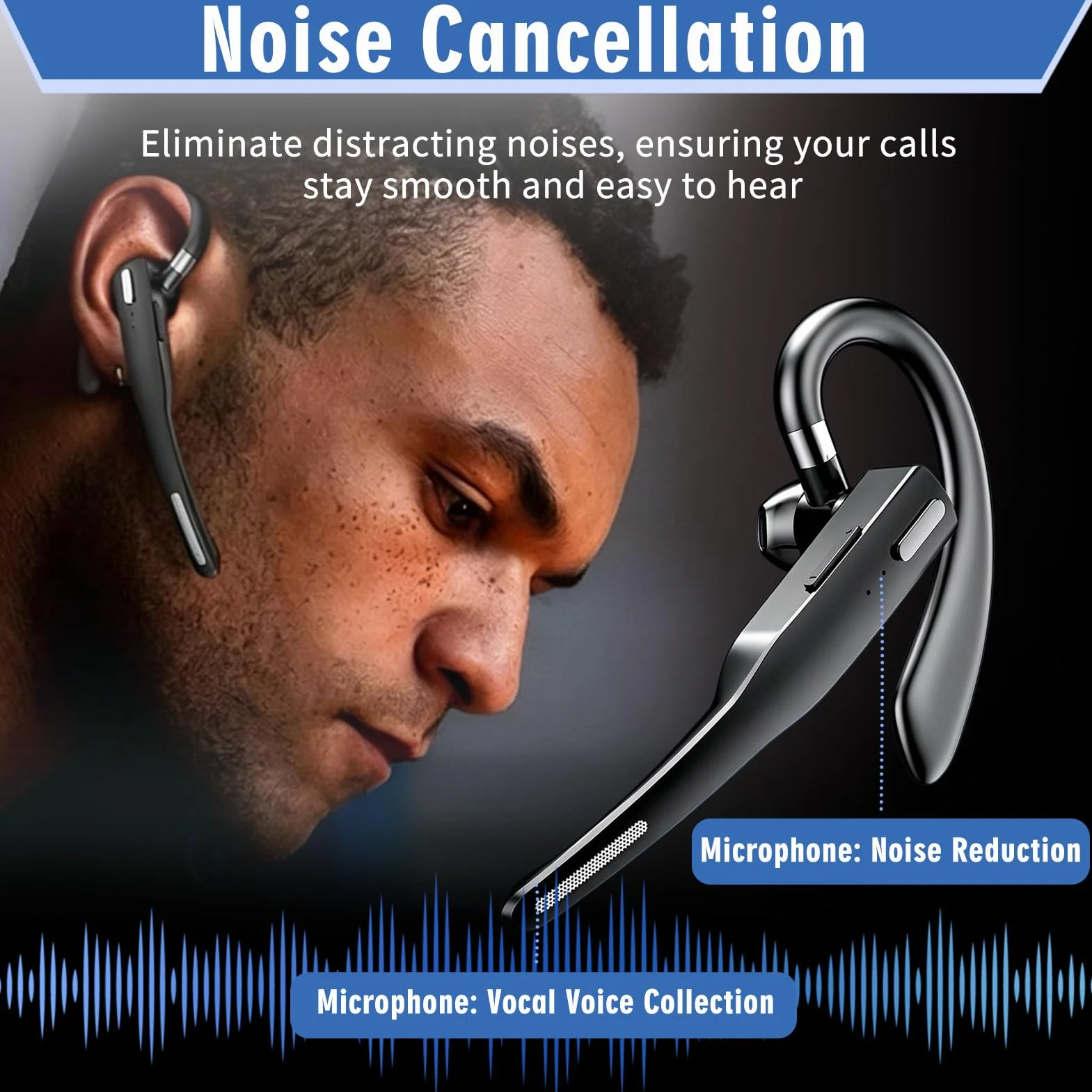 Oreillette Bluetooth sans Fil 6.1 avec Boîtier de Chargement 500 mAh, Kit Main Libres Bluetooth avec Dual Mic CVC8.0, Écouteurs sans Fil Casques Mono Légère pour Conduite/Bureau/Affaires