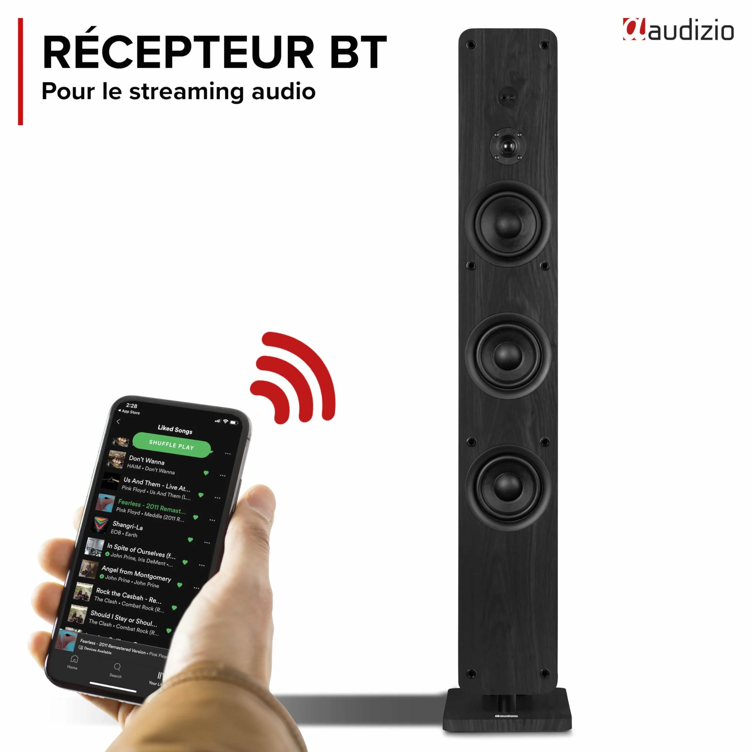 Audizio ARCO Tour de Son Hi-FI Stéréo 320W Noire - Pack Enceintes Colonnes Active + Passive avec BT, USB et Optique Tour de Son Design pour Salon, TV et Musique