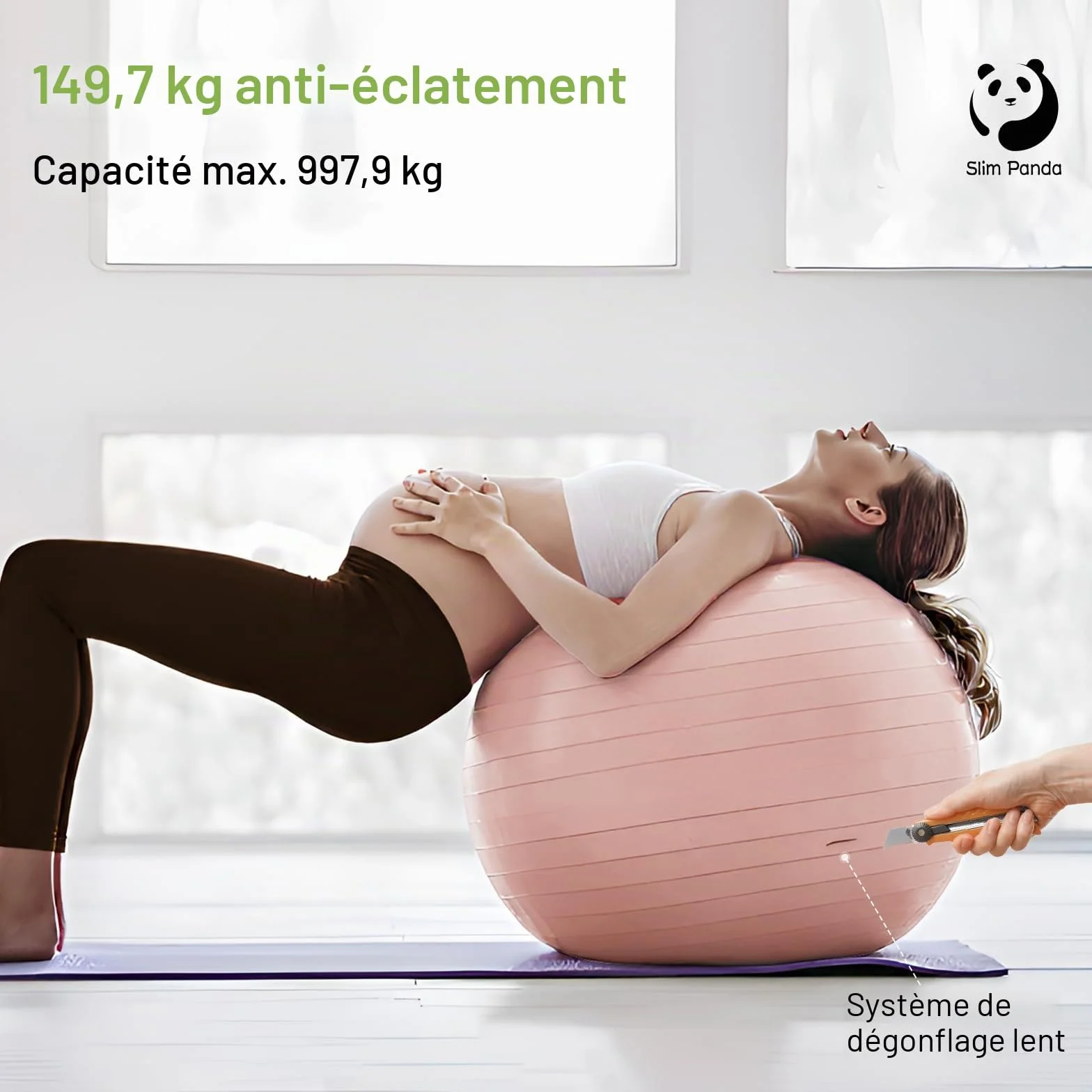 Ballon Pilates Slim Panda 55-85cm Anti-Slip Ballon de Gymnastique avec Paille de Gonflage