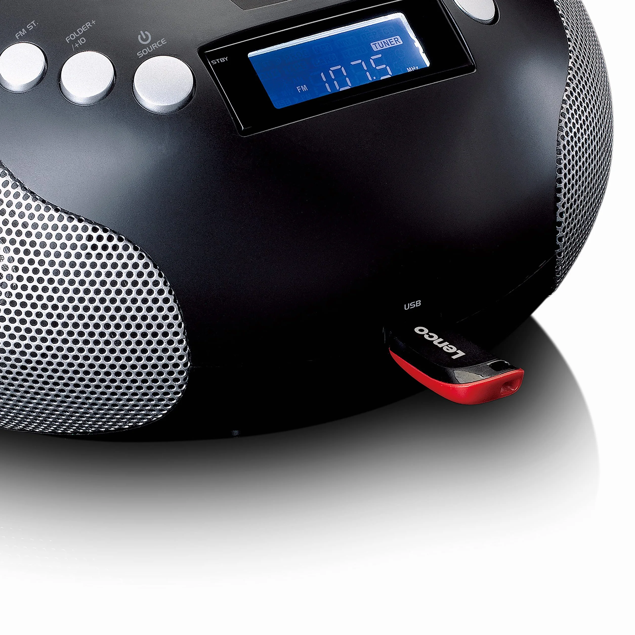Lenco SCD-331 - Radio CD Portable - Bluetooth - Port USB - Stockage de titres programmable - Radio FM PLL - Écran LCD - Entrée AUX - Noir