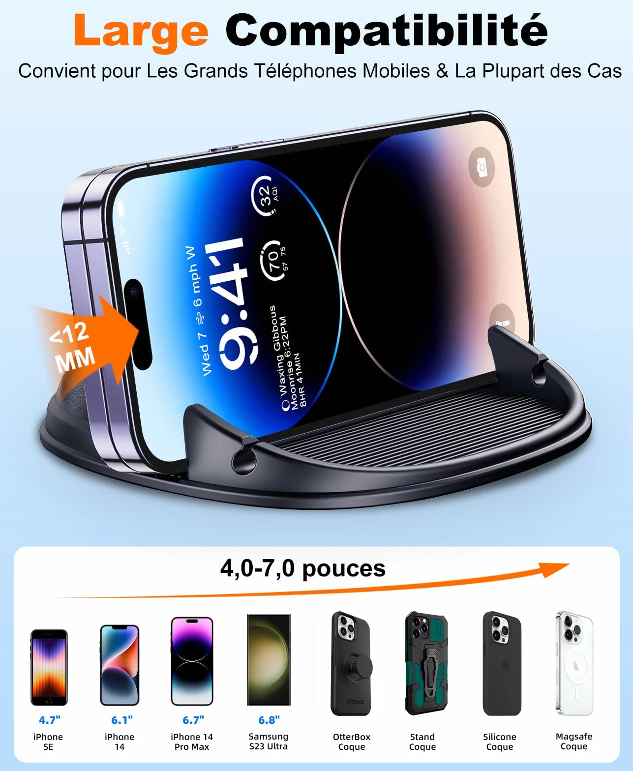 Beeasy Support Téléphone Voiture Antidérapant – Silicone Universel Porte Voiture pour Tableau de Bord, Compatible avec GPS, iPhone ((17 à 7), Samsung, Huawei, OnePlus, Pixel & Android