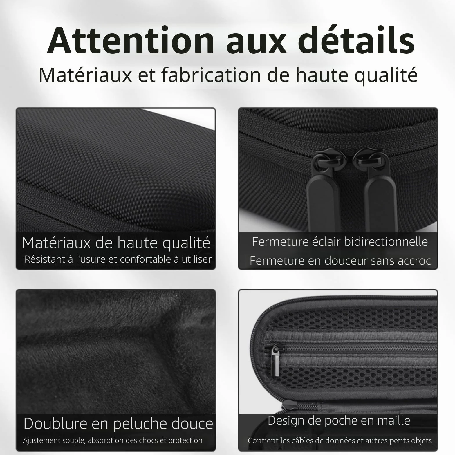 Étui de transport nylon avec doublure en peluche et mousqueton noir
