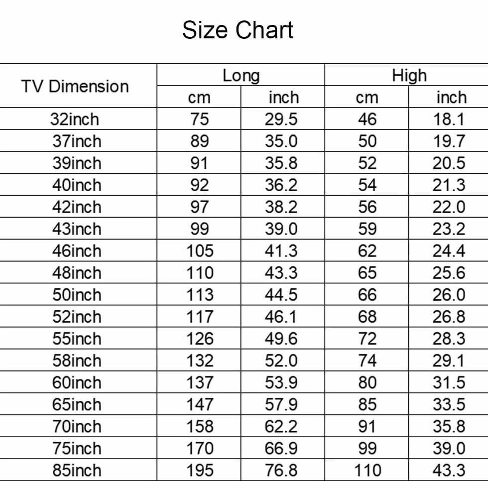 Housse de protection intérieure élastique anti-poussière pour écran TV 81-85 cm, noir, 65"