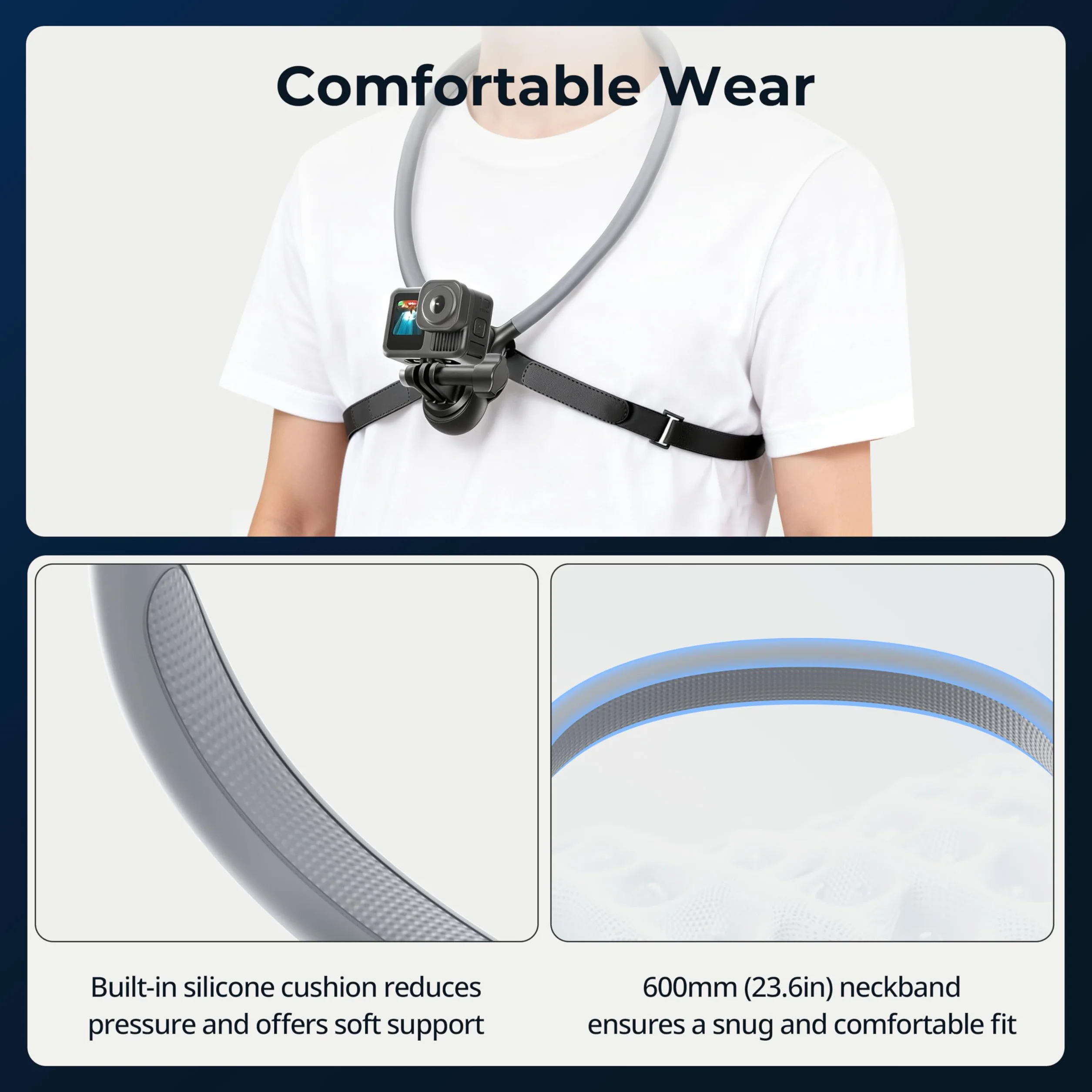 SMALLRIG Support de Cou avec Sangle de Poitrine pour caméras d'action, avec Interface à 2 Broches pour GoPro Hero 13/12/11/10/9, pour DJI Osmo Action 5 Pro/4/3, pour Insta360 Ace Pro 2-5596