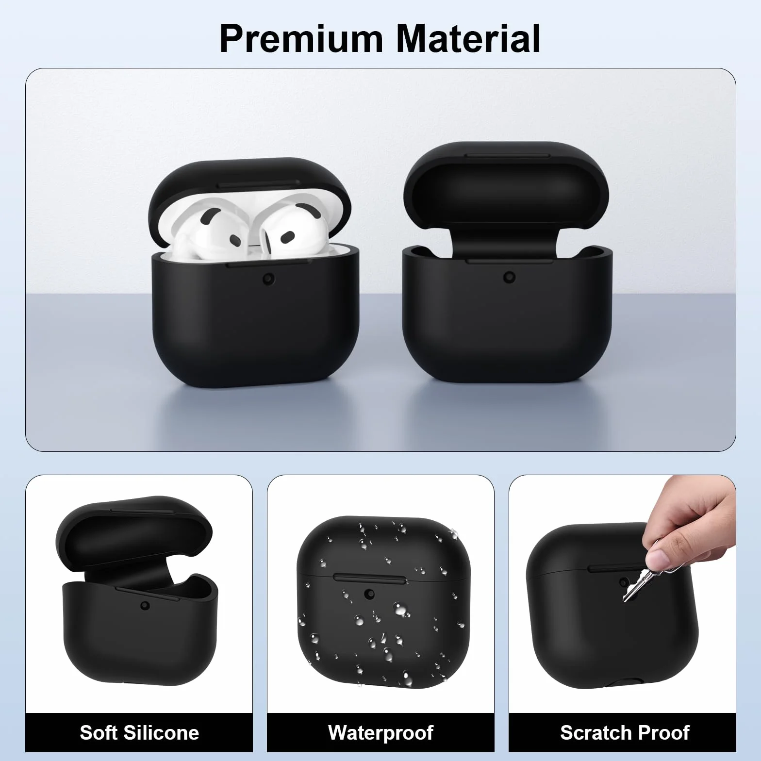 Coque Compatible avec Airpods 4 (2024), Housse Étui Protection Antichoc Anti-Rayures en Silicone Case Cover pour AirPods 4ᵉ Génération Housse, LED Avant Visible, Noir