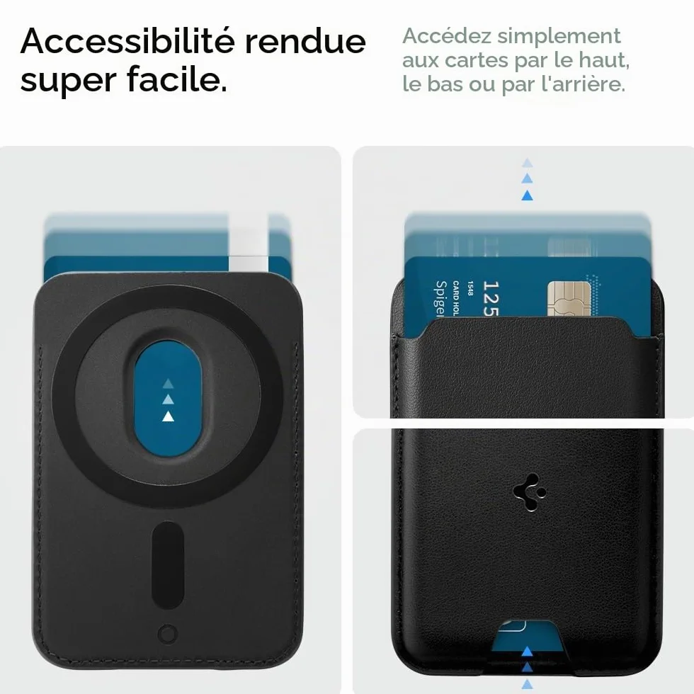 Spigen Valentinus MagFit Portefeuille magnétique pour 3 Cartes Compatible iPhone 17/16/15/14/13/12 Noir
