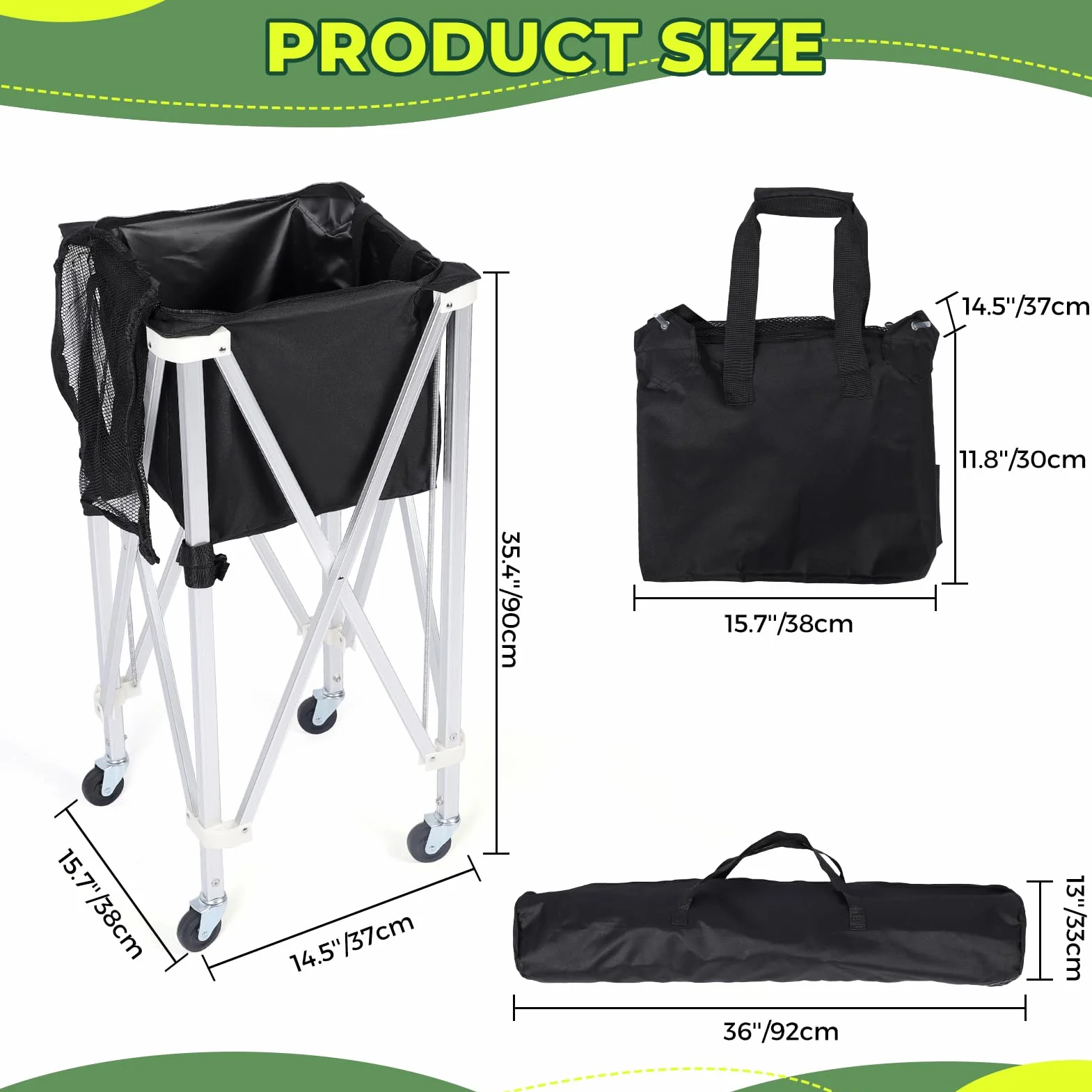 Porte-balles de tennis pliable Hopper pour 170 balles - Grande capacité en alliage d'aluminium