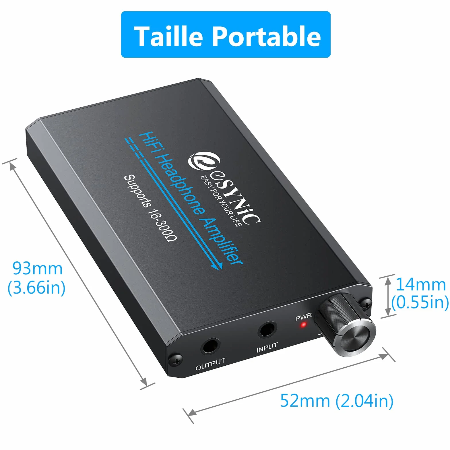 eSynic Ampli Casque Amplificateur Audio Professionnel Amplificateur Portable（Épaisseur 1,8 cm）Interface Stéréo 3,5 mm pour Lecteur MP3 Smartphone Ordinateur Portable avec câble d'alimentation USB-Noir