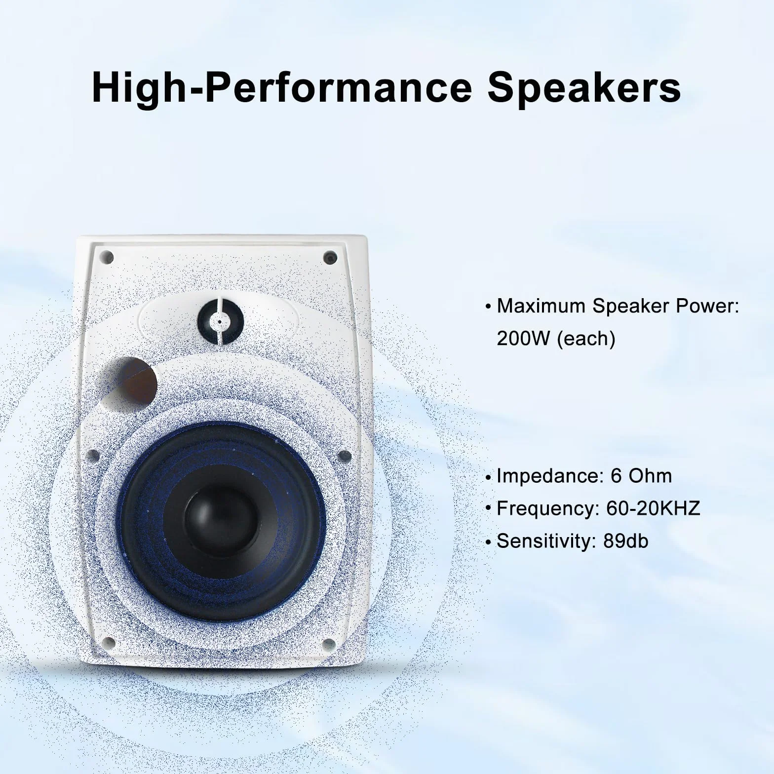 Herdio 6,5 Pouces 800 W Haut-parleurs Bluetooth d'extérieur, filaires étanches avec amplificateur Multifonctionnel, Haut-parleurs muraux pour terrasse, Piscine, Jardin (Blanc)