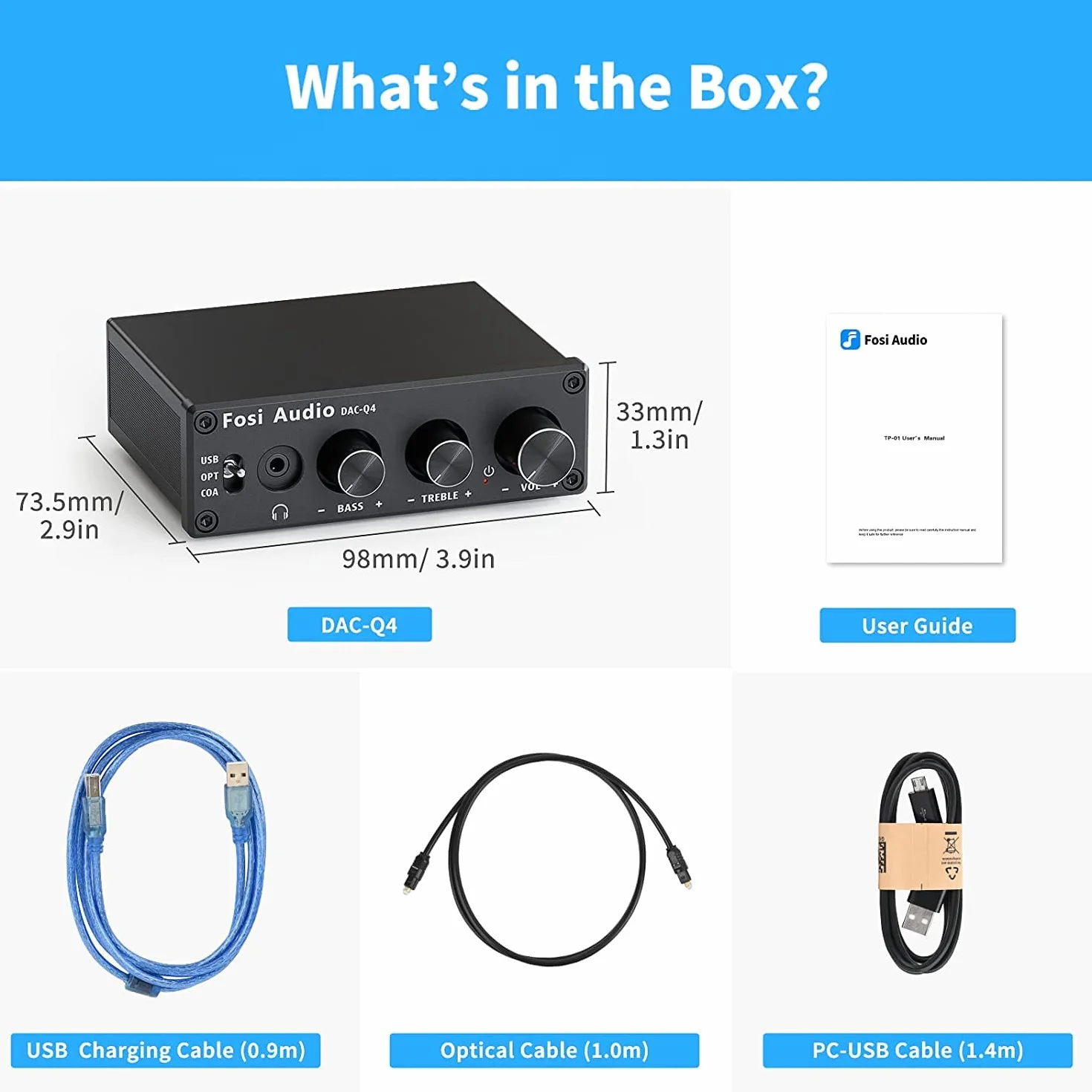 Fosi Audio Q4 Amplificateur de Casque, Amplificateur de Casque DAC USB 192 kHz, Entrées USB/Optiques/Coaxiales vers AUX/RCA/Sortie 3,5 mm, Ampli DAC de jeu pour PS5/PC/MAC/Haut-Parleurs Actifs