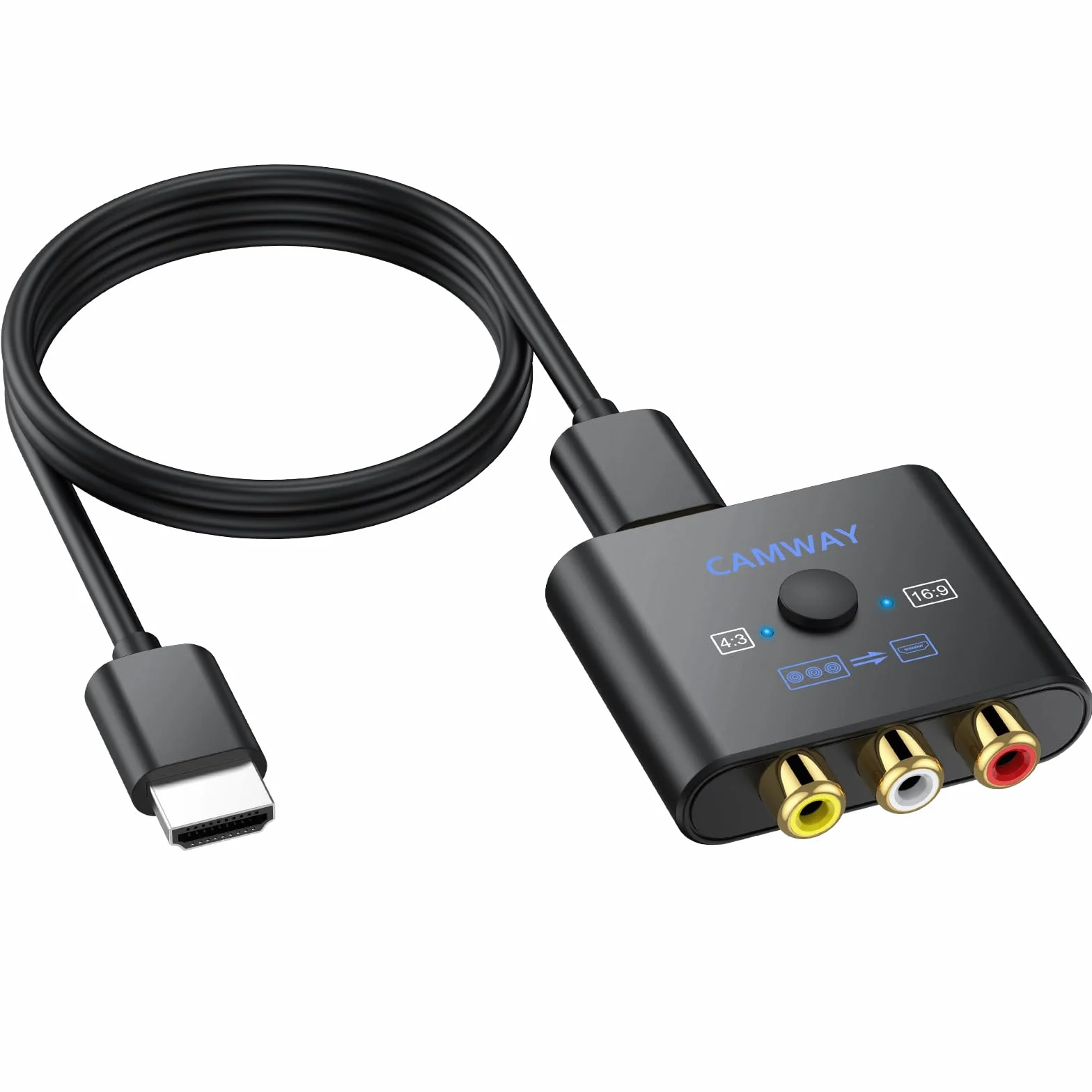CAMWAY Convertisseur AV vers HDMI avec Câble 50cm Adaptateur RCA vers HDMI 1080P/720P (60Hz) pour PS1/PS2/Wii/N64 Commutateur 4:3/16:9 Exclusif Plug & Play Compatible Téléviseurs/Moniteurs