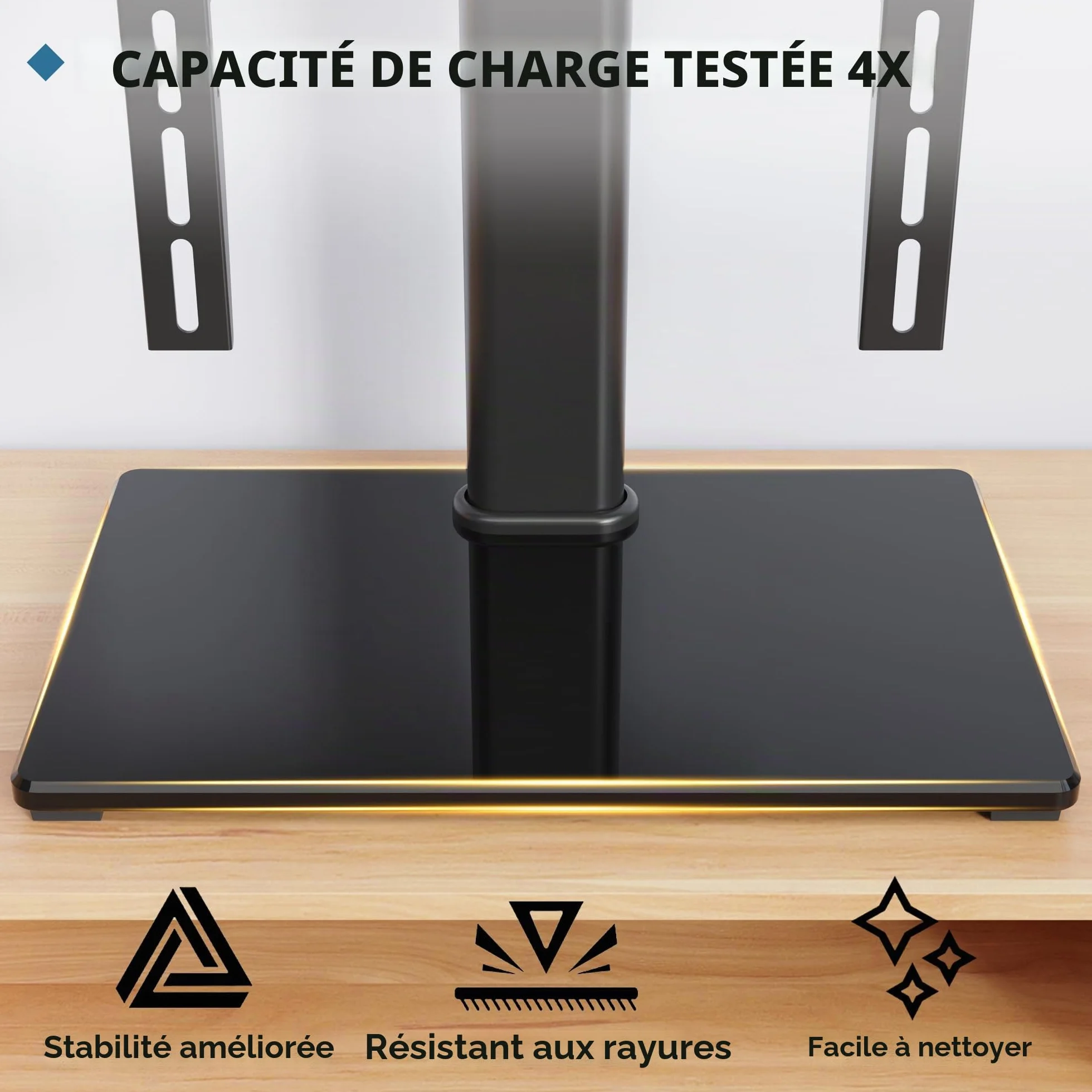 BONTEC Support TV sur Pied TV Universel Pivotant pour Télévisions de 24 à 60 Pouces LCD/LED/Plasma Hauteur Réglable avec Base en Verre Trempé de 8 mm - Charge Maximal 45kg Max VESA 400x400 mm