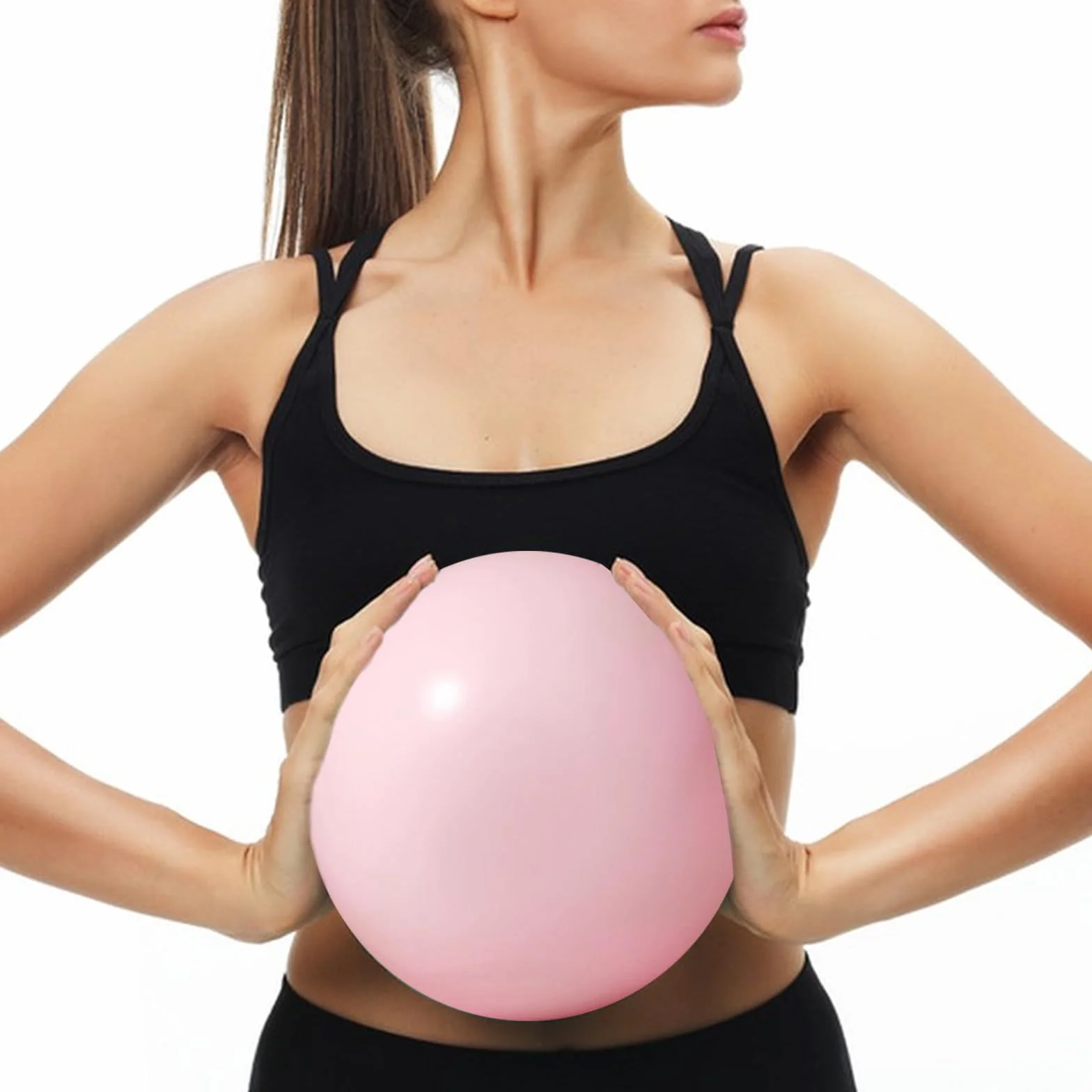 Lot de 3 balles de Pilates 25 cm antidérapantes rose violet vert avec tube de soufflage pour yoga et gym