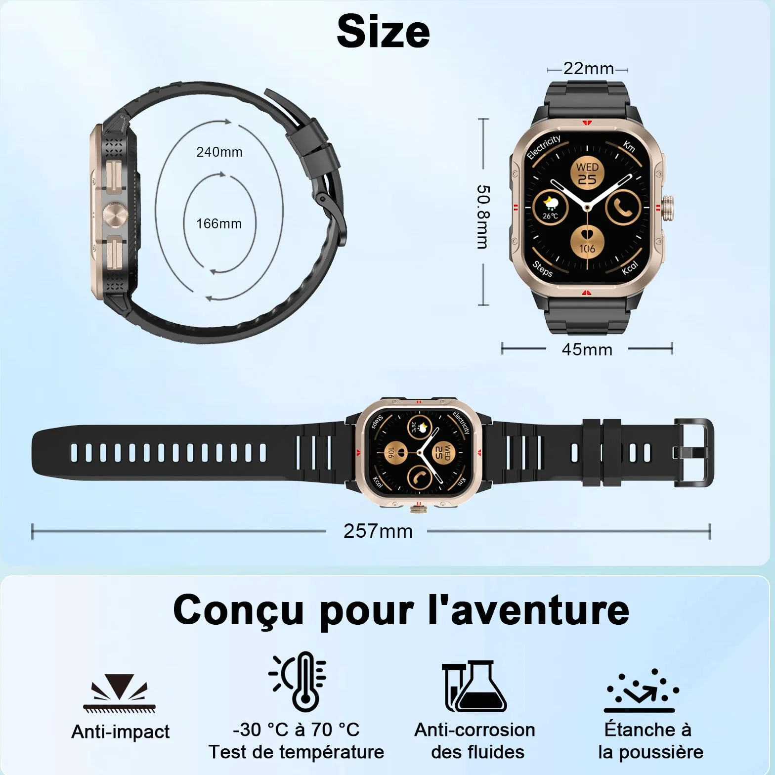 Smartwatch Homme Femme avec GPS Intégré, Appel Bluetooth, 110+ Sportifs, IP68, 2.06" HD pour Android iOS