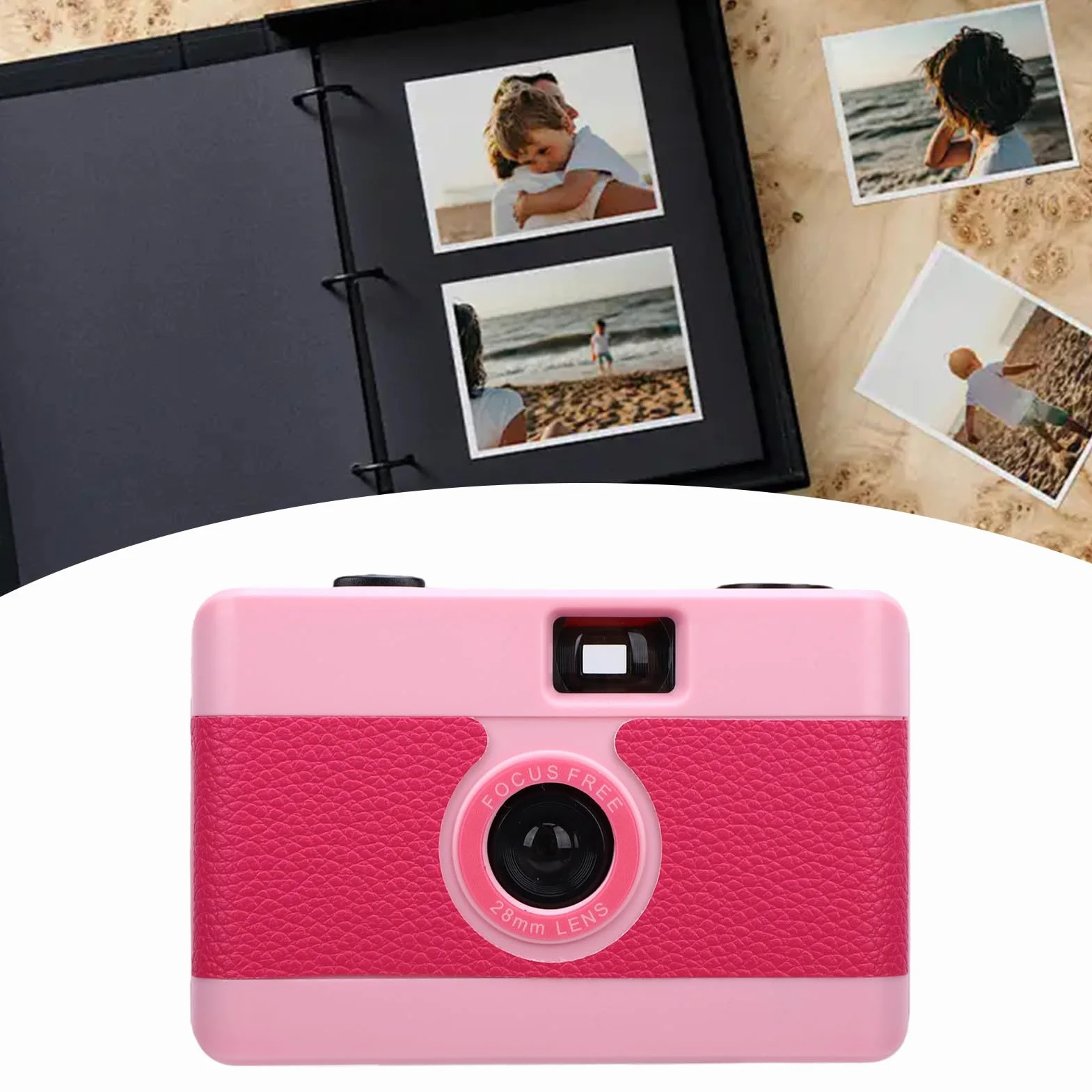 Appareil Photo Argentique 35 Mm, Style Vintage, Appareil Photo 35 Mm Réutilisable avec Flash intégré, Objectif 28 F/8 pour la Photographie de Voyage, Les Mariages, Les (Pink)
