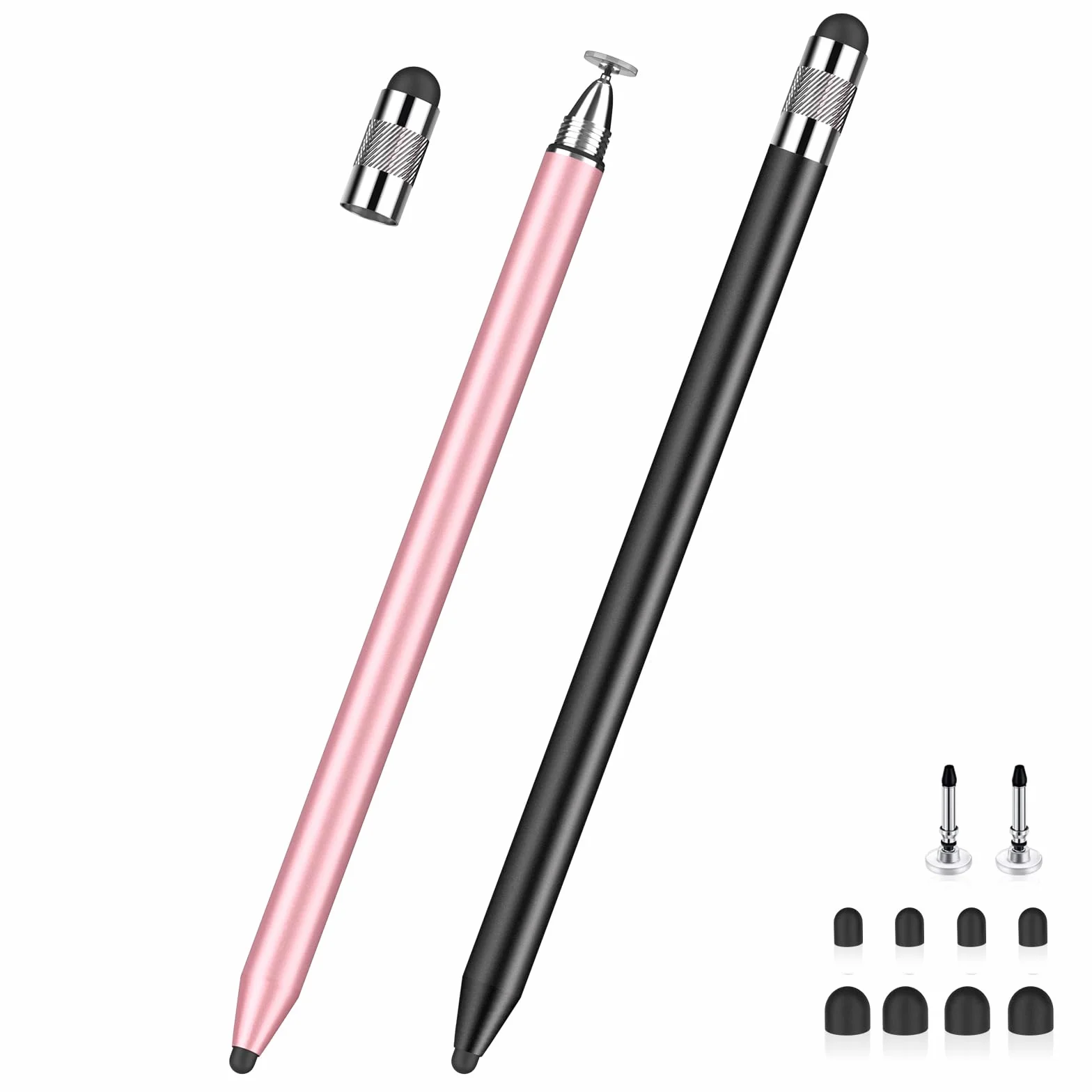 Stylet Tablette MEKO 3 en 1 pour iPad Samsung Smartphone Switch, Haute Précision avec 10 Embouts de Rechange (Noir + Or Rose)
