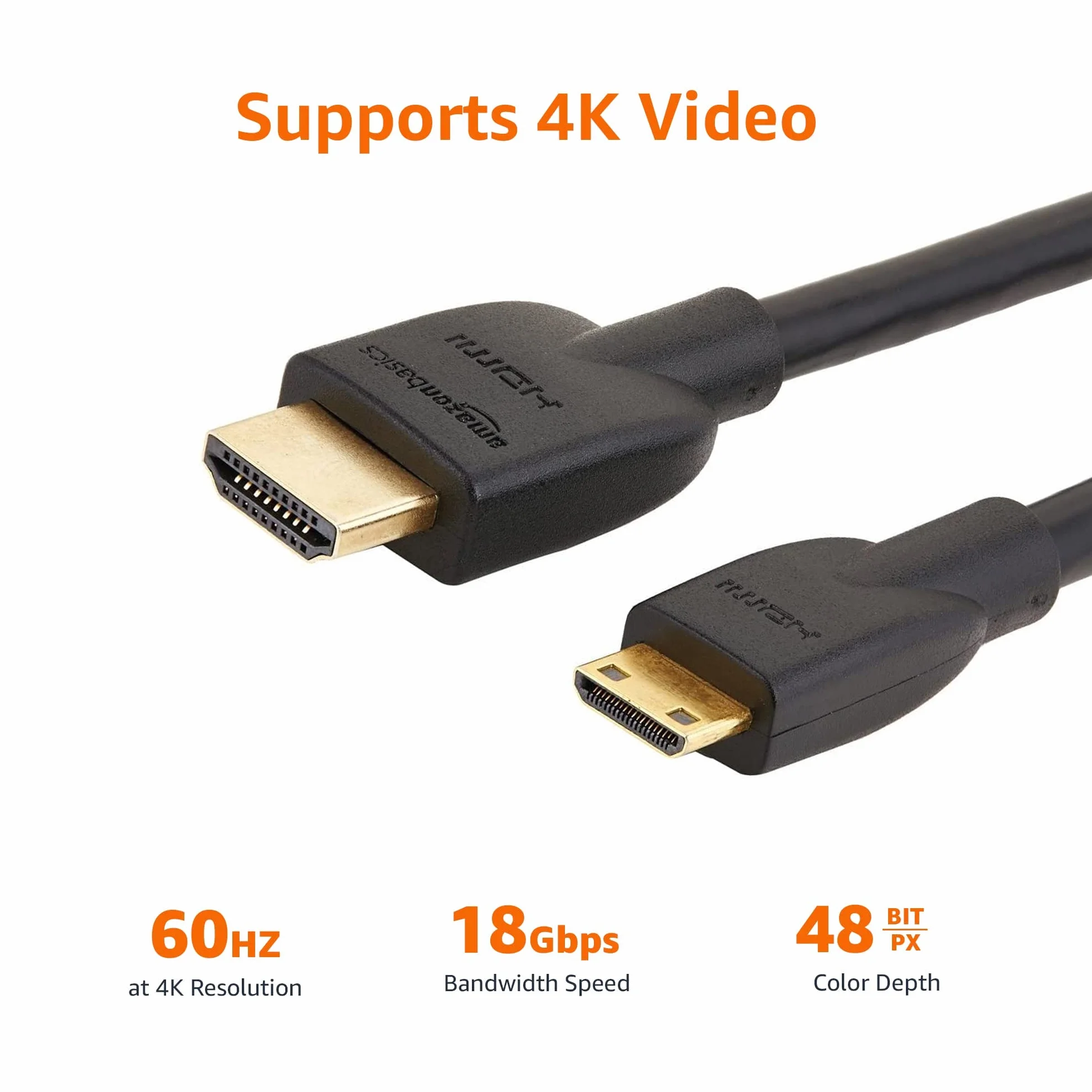 Amazon Basics Câble mini HDMI (source) vers HDMI (écran) haute vitesse, 1.8 m, noir