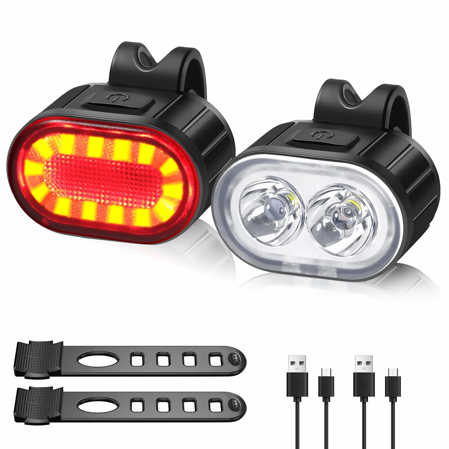 Oderra Lumiere Velo Avant et Arrière Lampe Velo LED Puissante Rechargeable USB 4/6Modes Étanche IPX4 Autonomie Prolongée pour VTT Vélo Skateboard