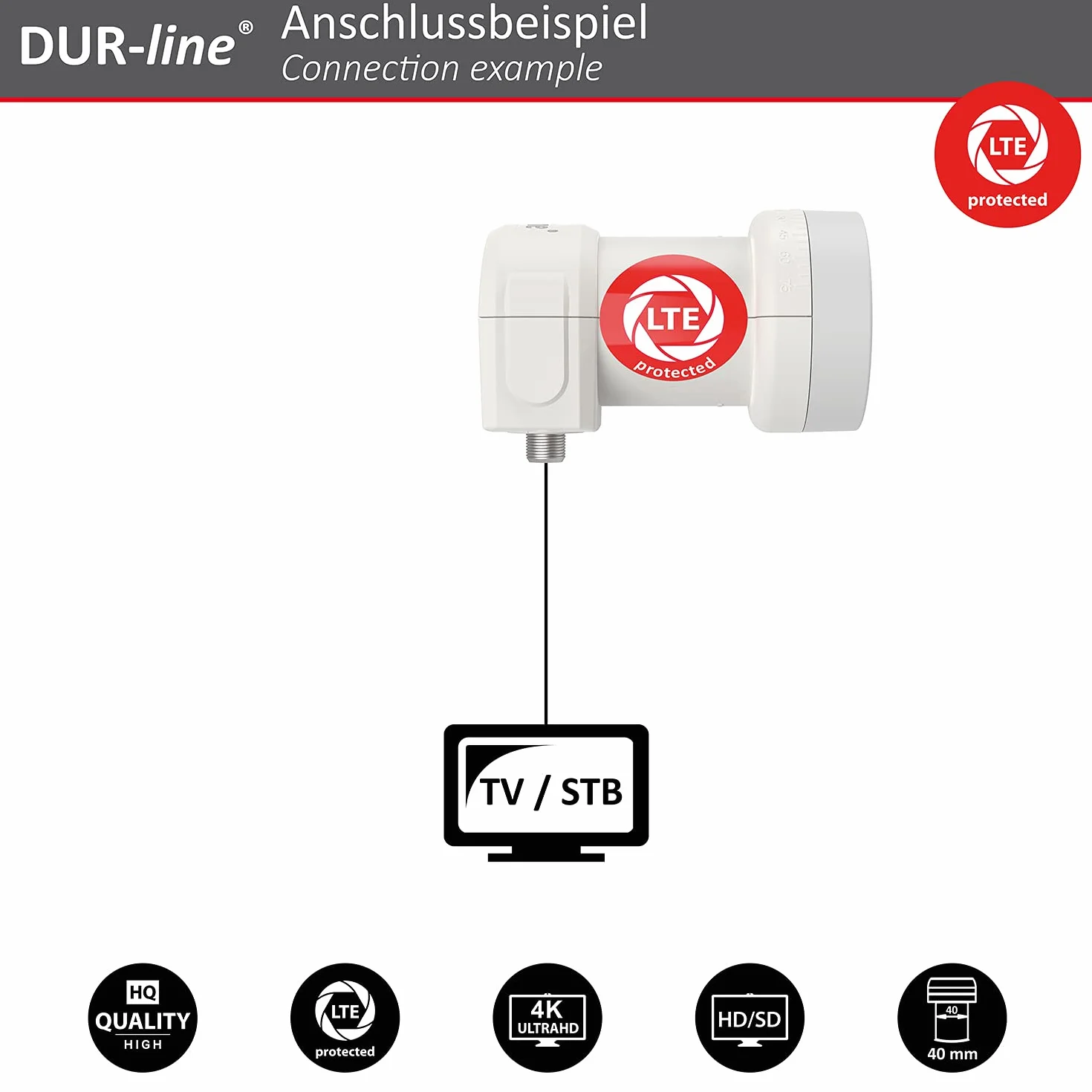 DUR-line +Ultra Single LNB - 1 Participant Blanc - avec Filtre LTE [ Test TRÈS Bien *] 1-Fois, numérique avec Protection Contre Les intempéries, Full HD, 4K,Qualité Premium