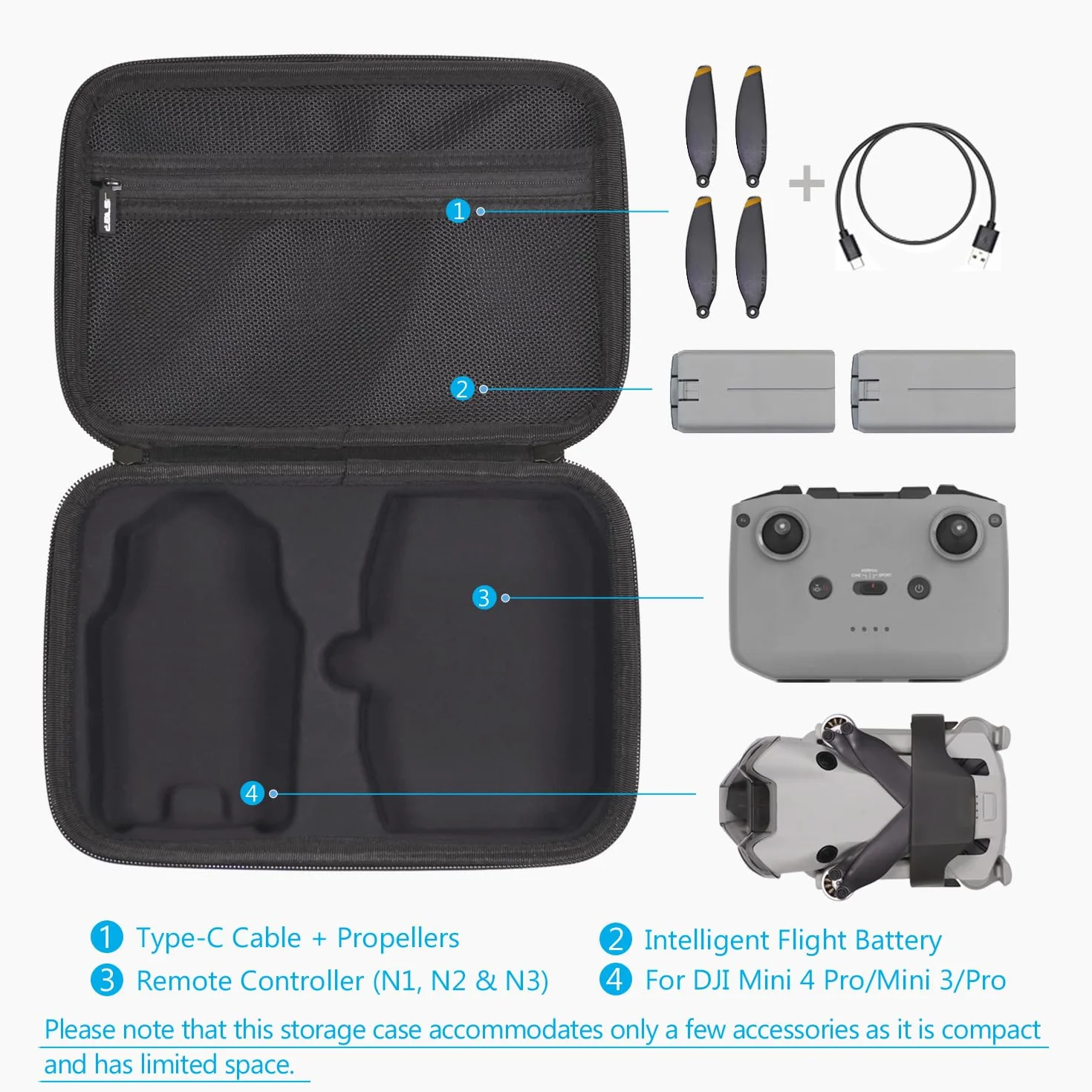 JSVER Étui Case pour DJI Mini 3 Pro, Portable EVA Boîte de Voyage pour DJI Mini 3, Espace de Rangement Sac de Transport pour RC-N2 N3, Noir