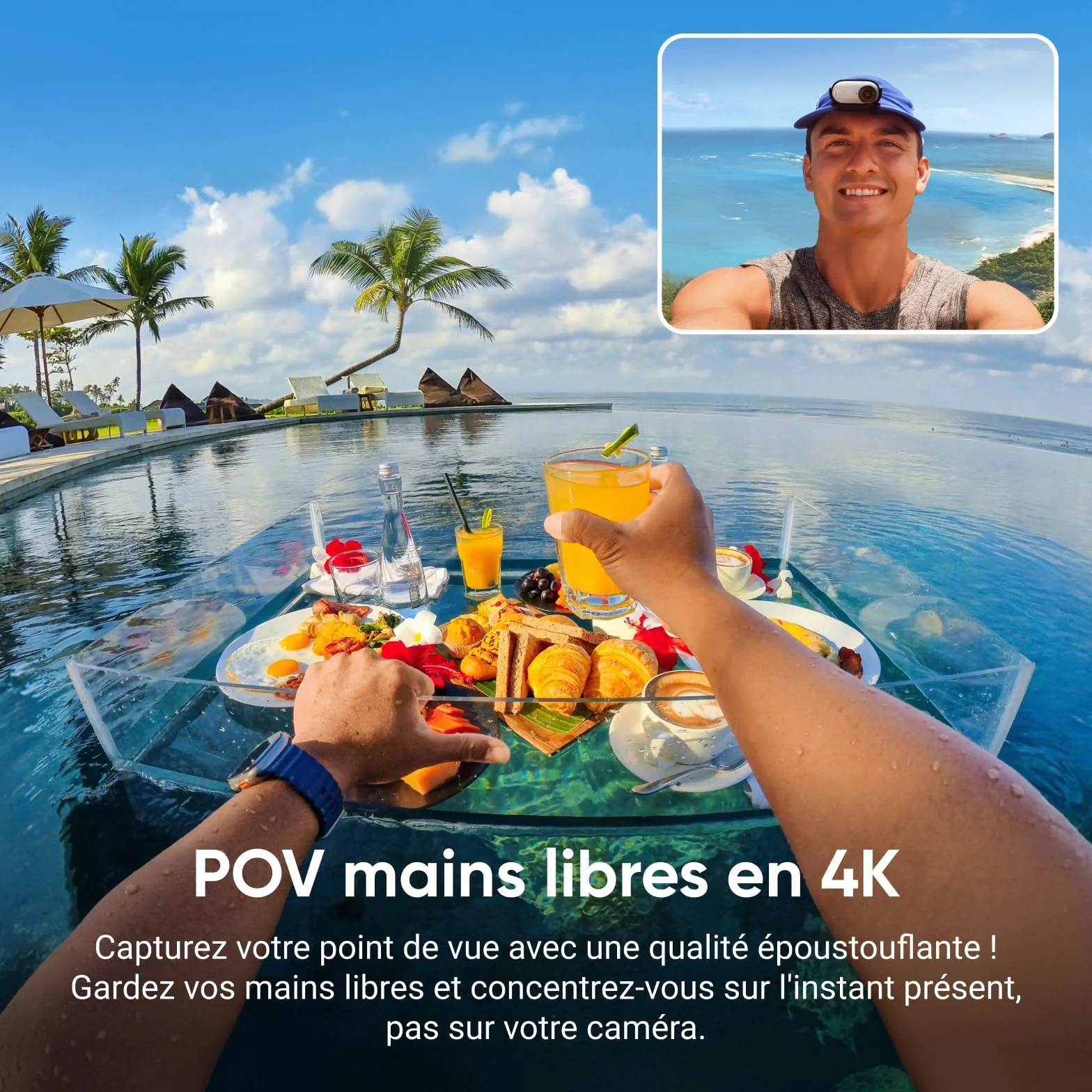 Insta360 GO 3S Blanc Arctique (128GB) Pack POV Moto- Petite caméra de vlog 4K, POV Mains Libres, Montage Partout, stabilisation, 140 Min d'autonomie, étanche à 10 m, édition IA, pour Voyage, vlog